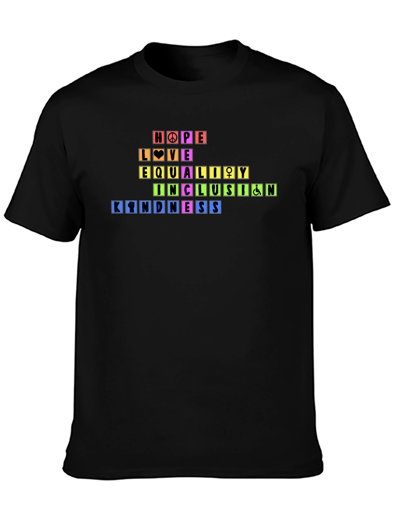 Black Rainbow Pride Hope Love Equality Kindness T-Shirt view 3
