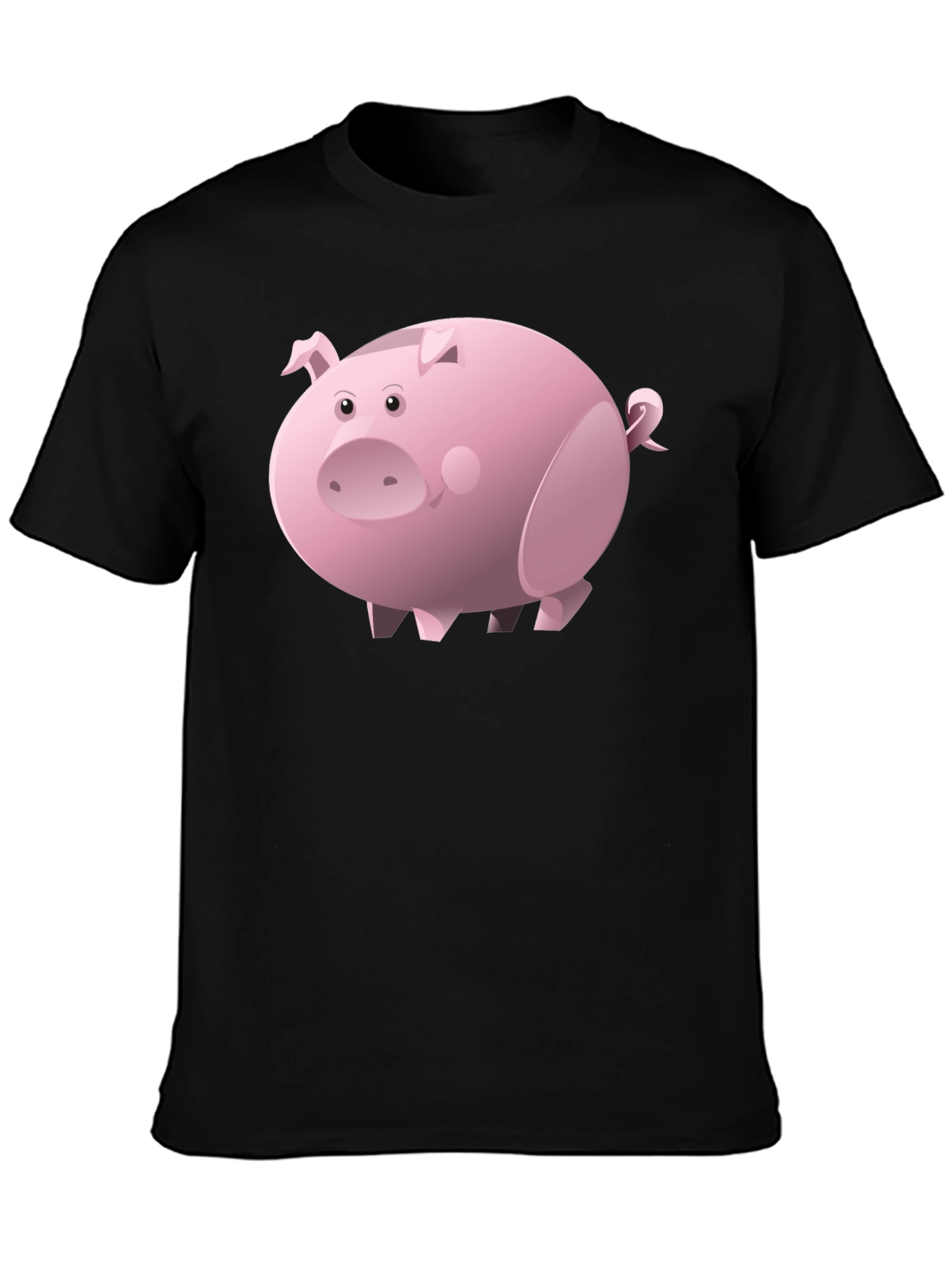 Black Cartoon Pig Black T-Shirt | Unisex view 3