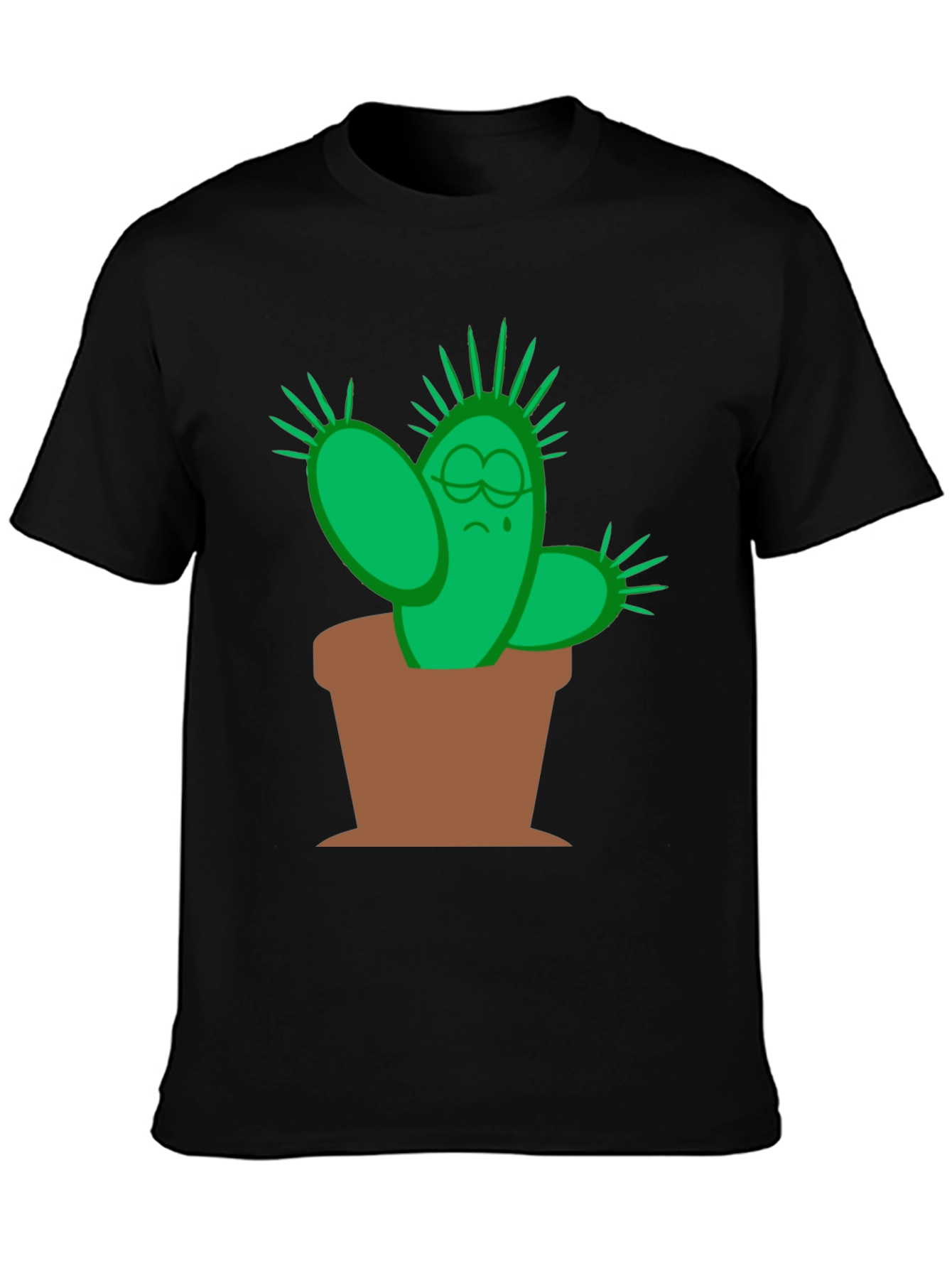 Sad Cactus Graphic Tee - Black Cotton T-Shirt - 3