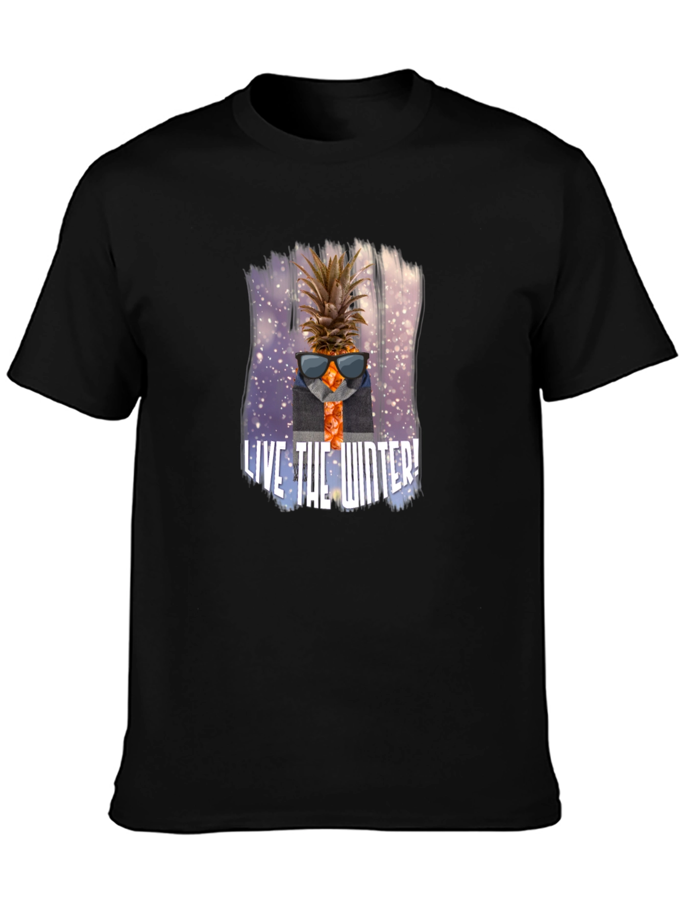 Black Pineapple Winter T-Shirt - Men's Black Graphic Tee view 3