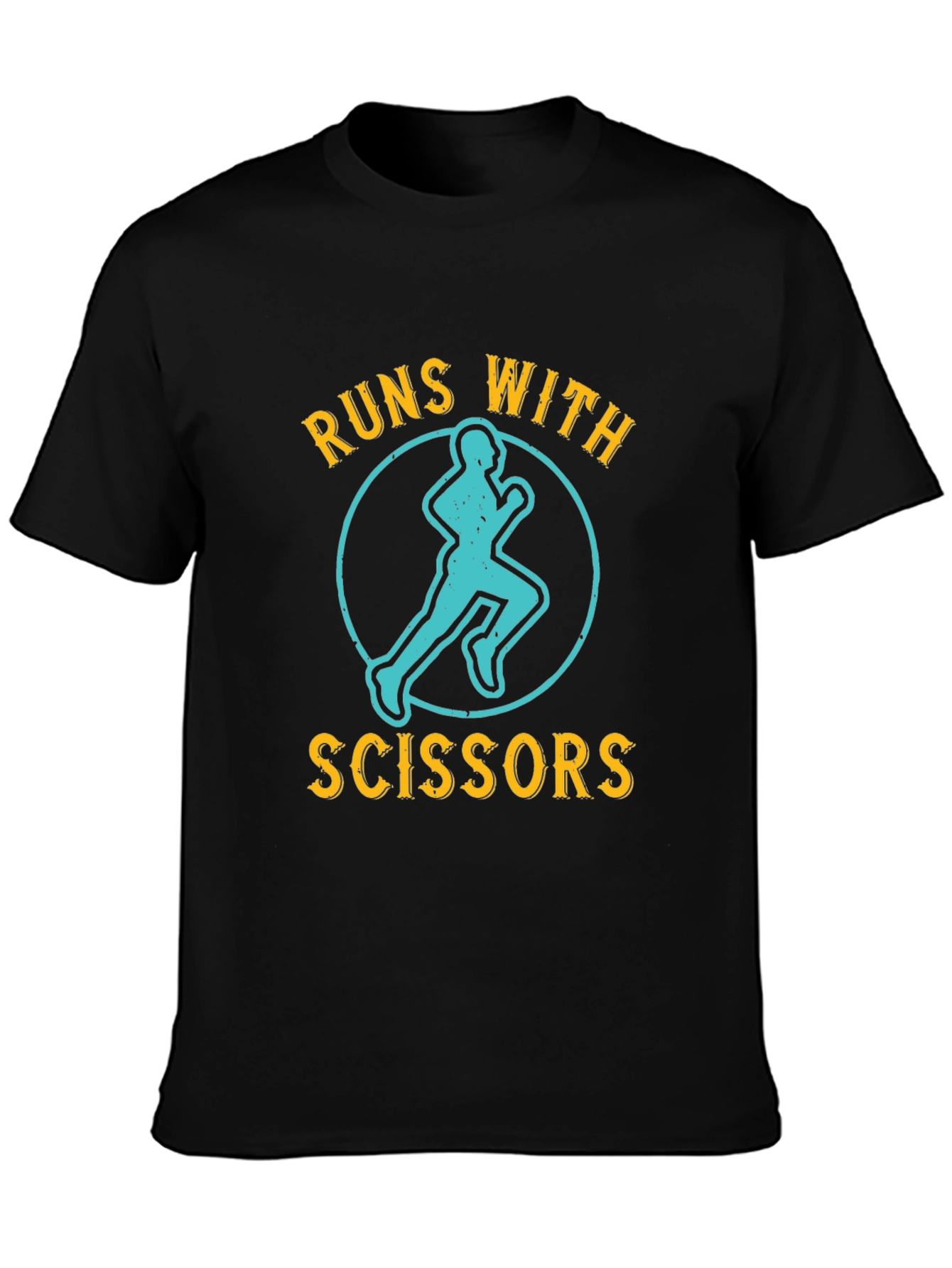 Black Runs With Scissors Graphic Tee - Funny Running T-Shirt view 3