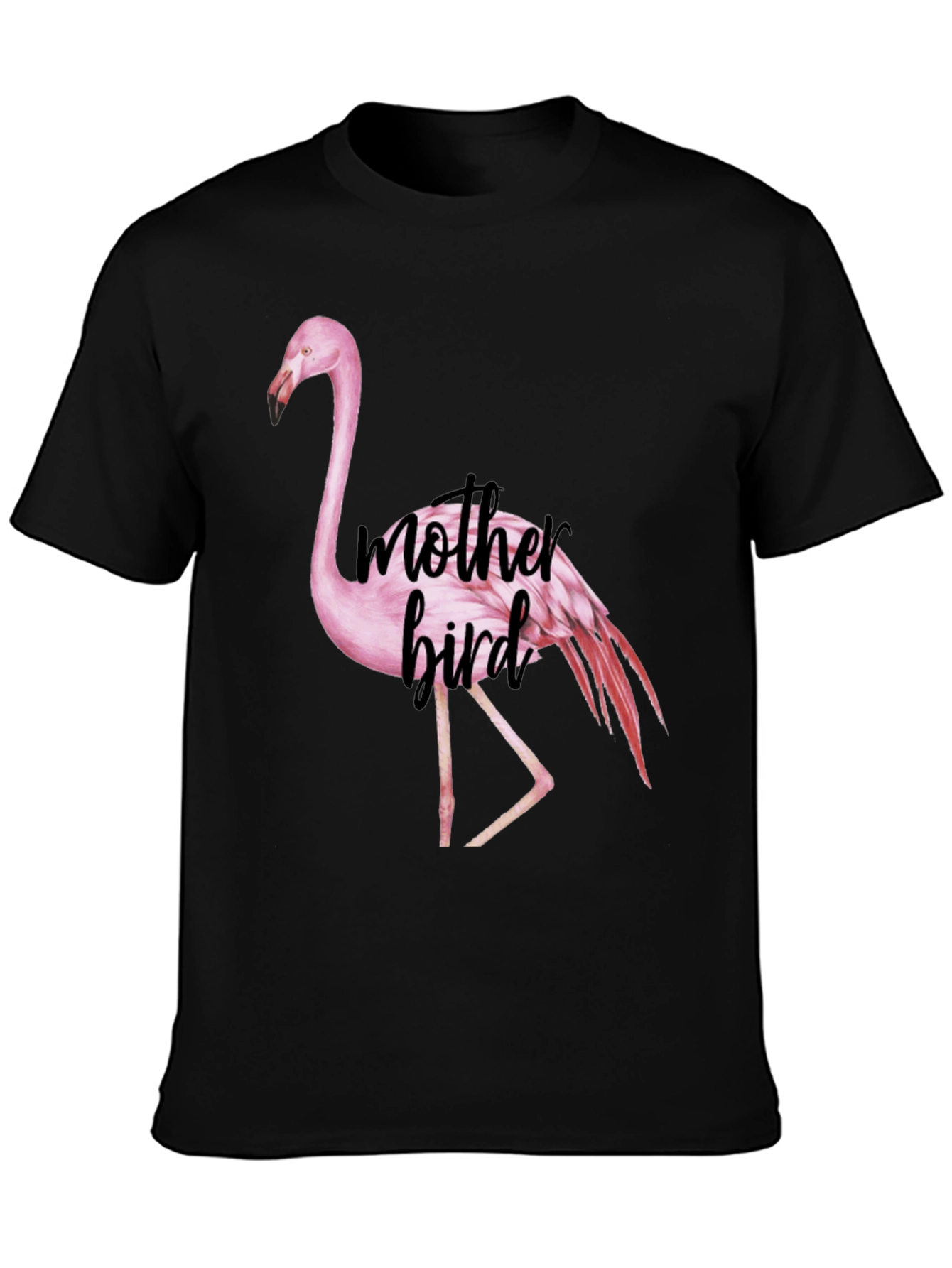 Black Mother Bird Flamingo Graphic Tee - Black Cotton Blend view 3