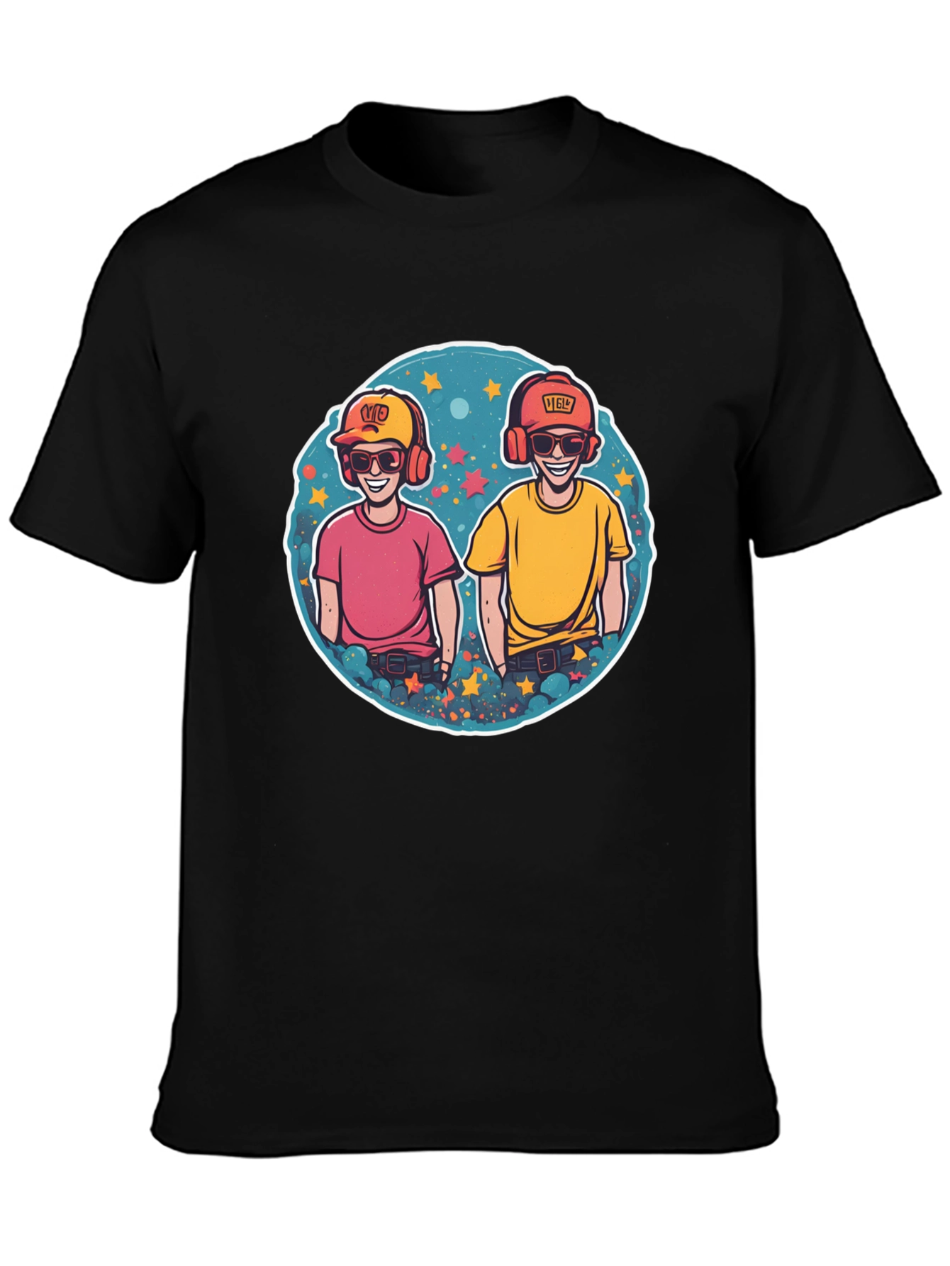 Black Fun Cartoon Graphic Tee - Men's Black T-Shirt view 3