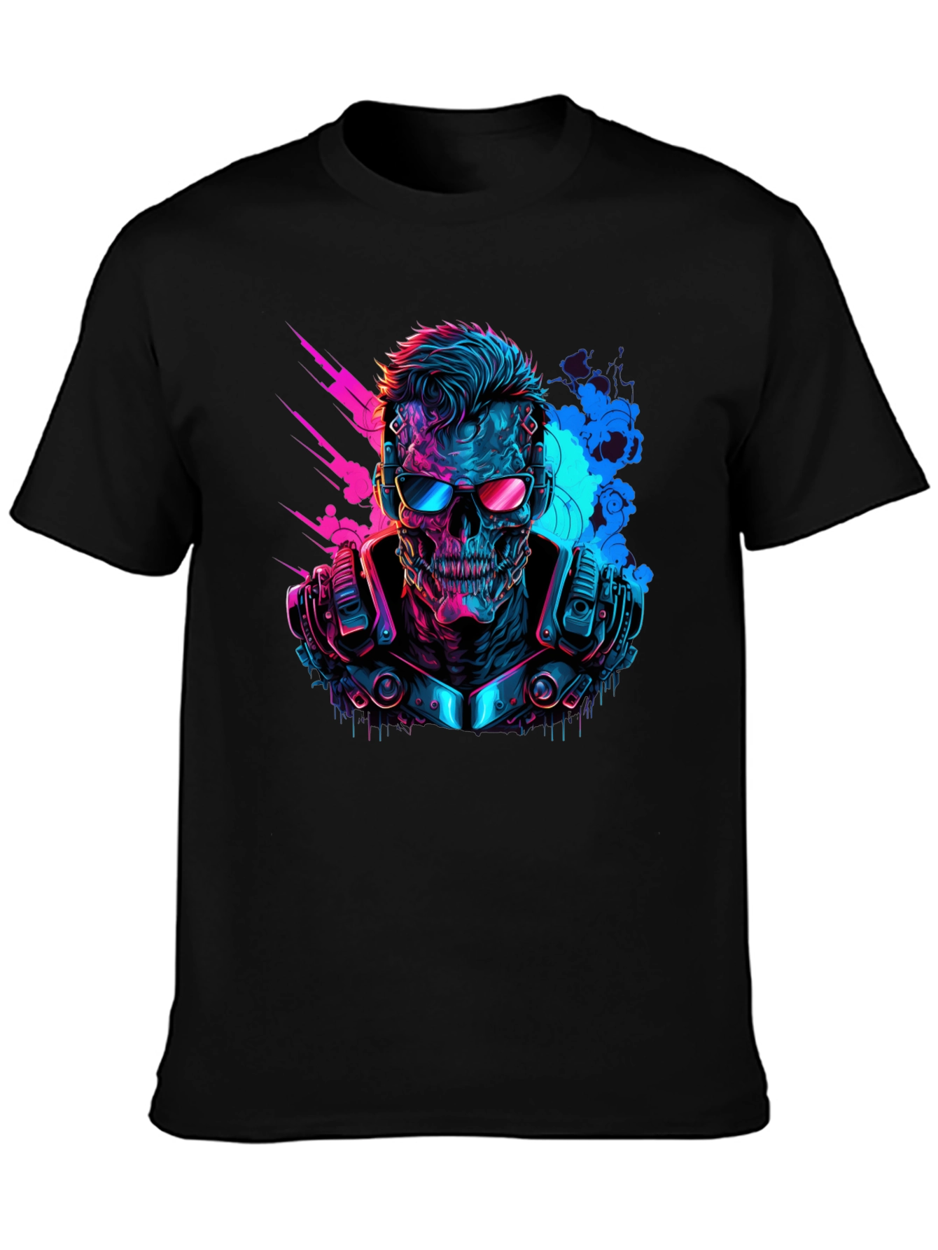 Black Cyberpunk Skull T-Shirt - Neon Techwear view 3