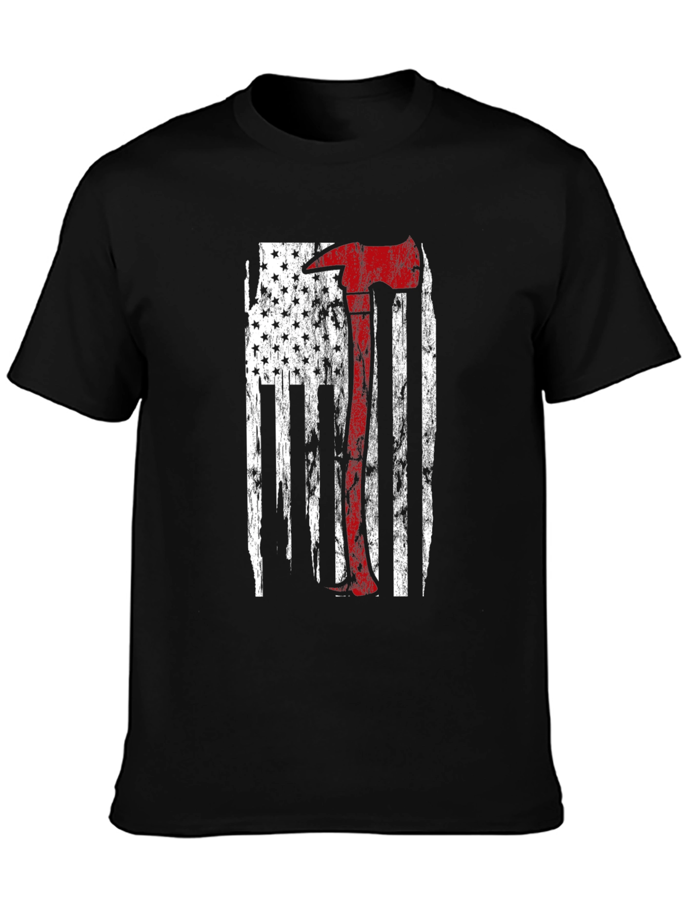 Black Firefighter Axe US Flag T-Shirt view 3