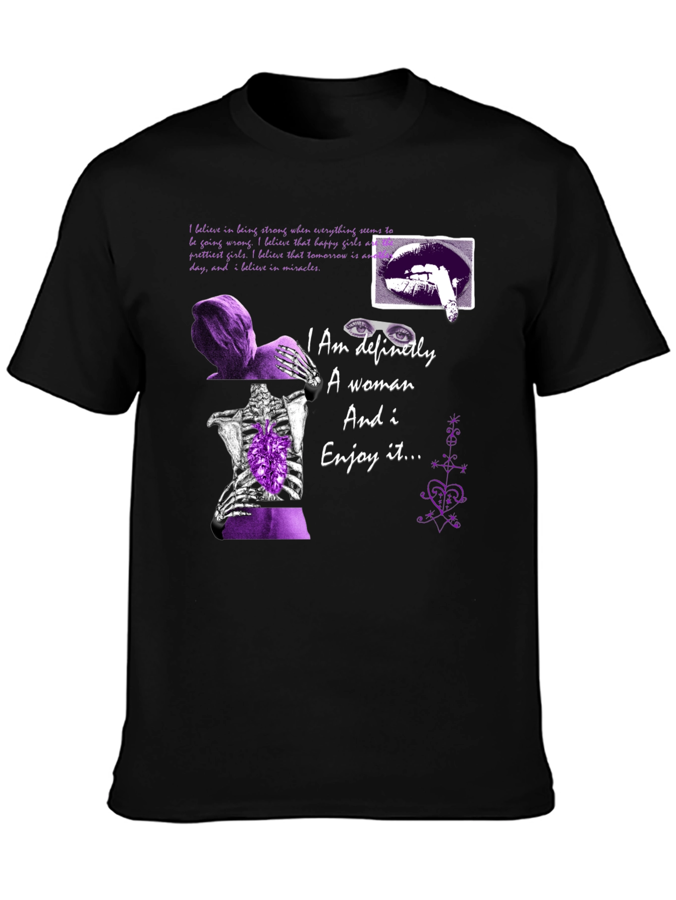 Black Edgy Purple Graphic Tee - "I Am Definitely A Woman" view 3