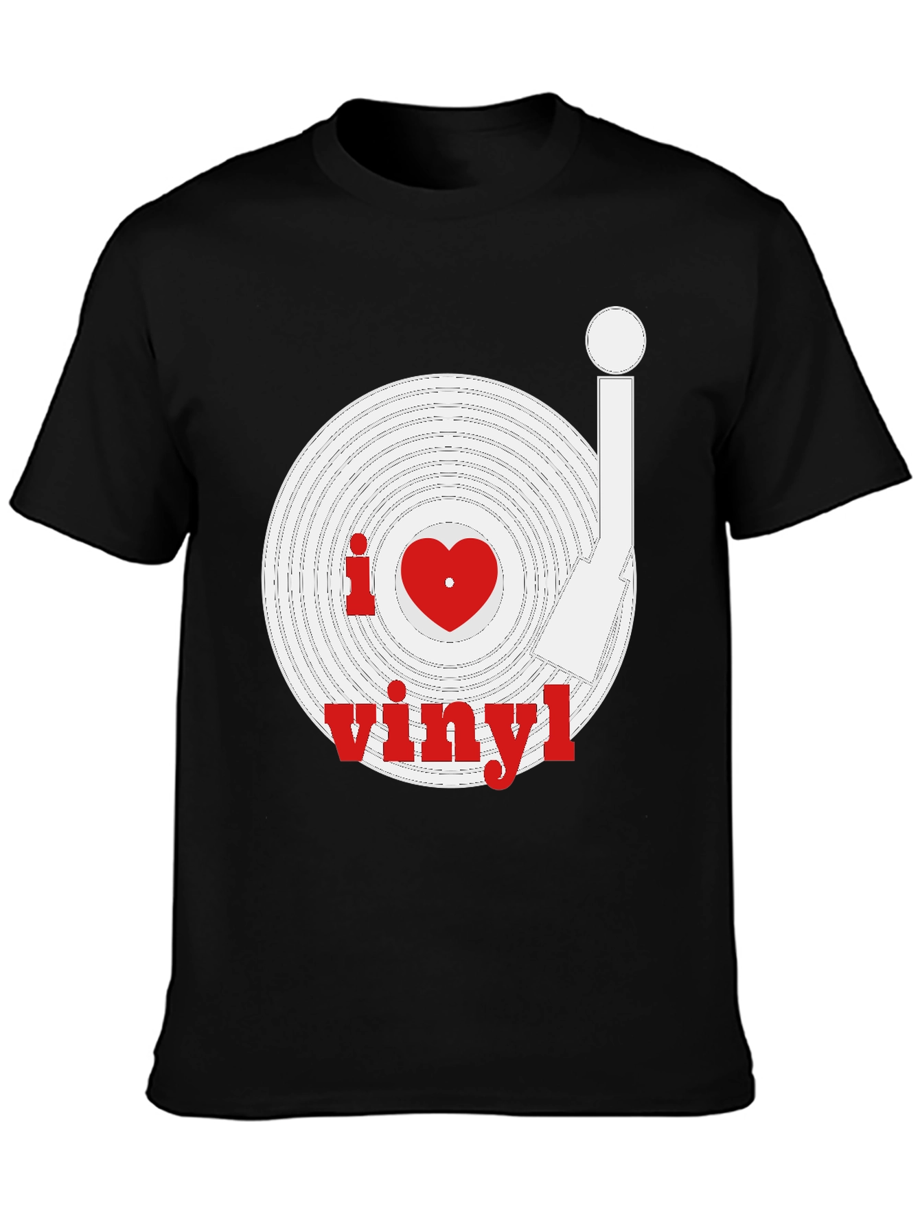 Black I Heart Vinyl Record Black T-Shirt view 3