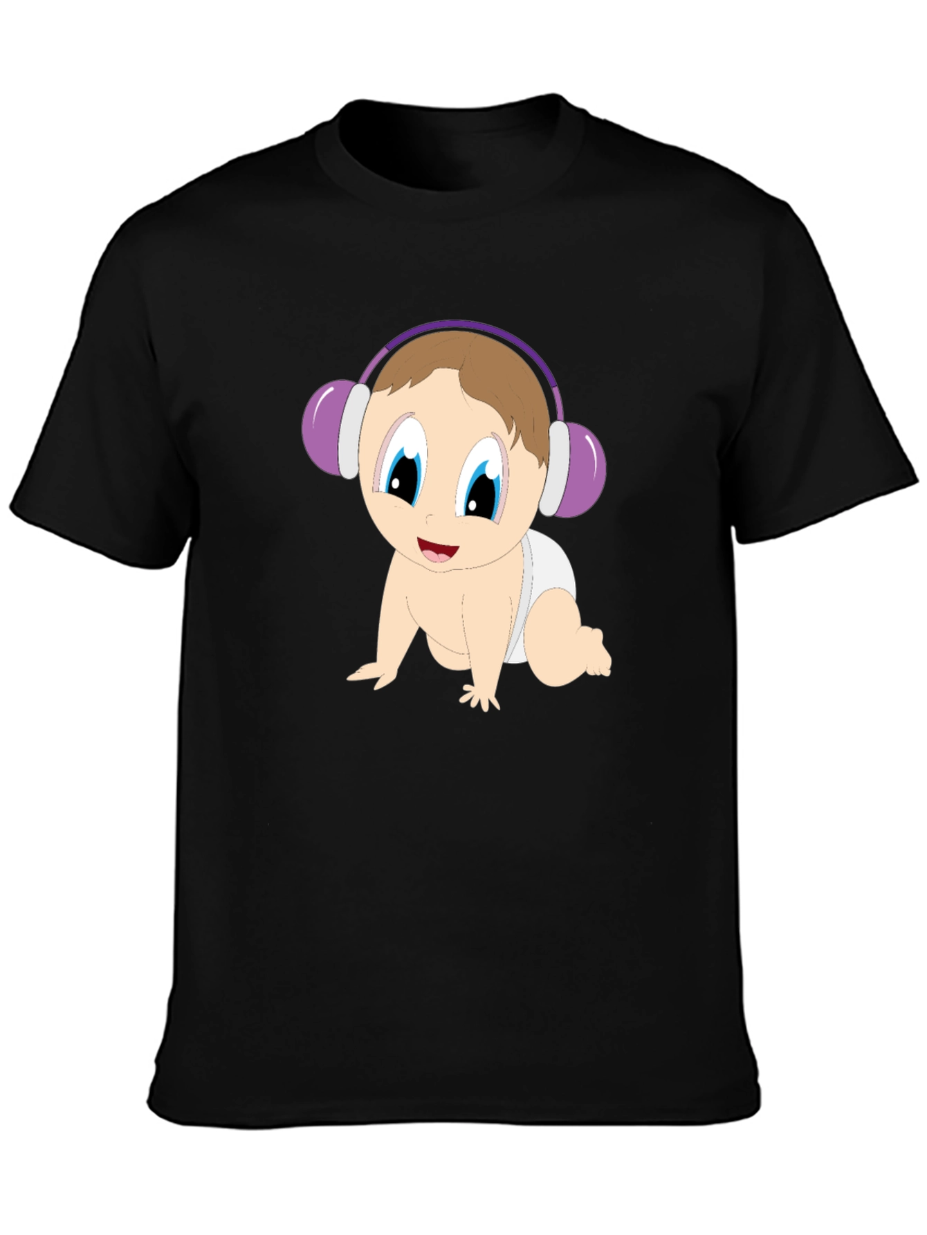 Black Baby with Headphones Black T-Shirt view 3