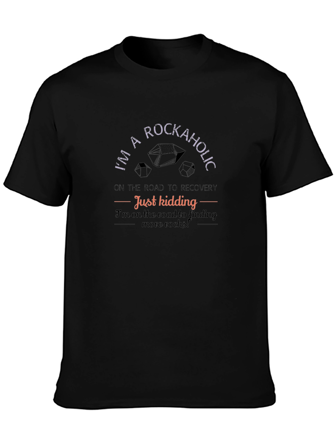 Black Rockaholic T-Shirt - Road to Recovery, Funny Rock Lover Tee view 3