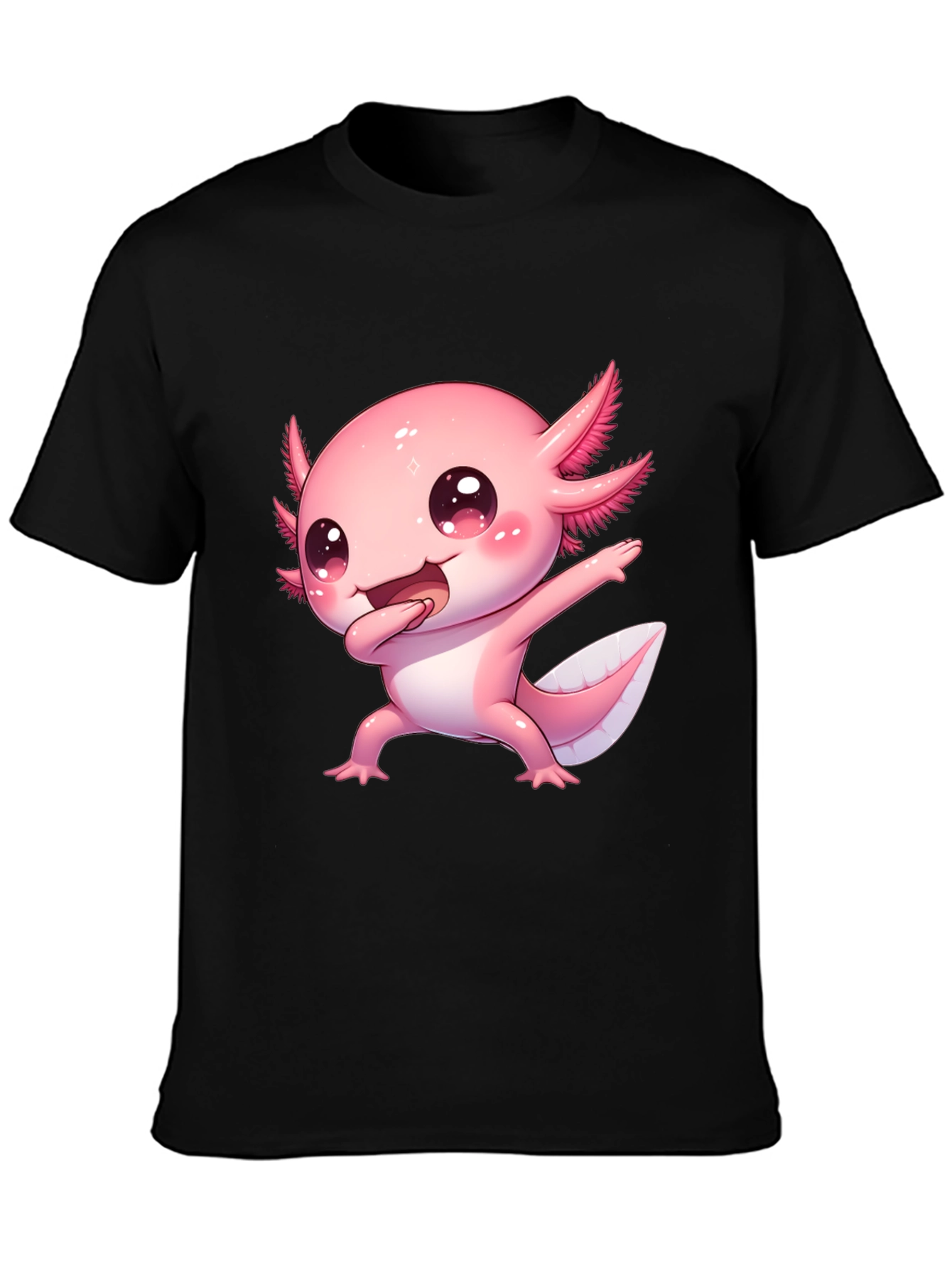 Black Cute Cartoon Axolotl Graphic Tee view 3