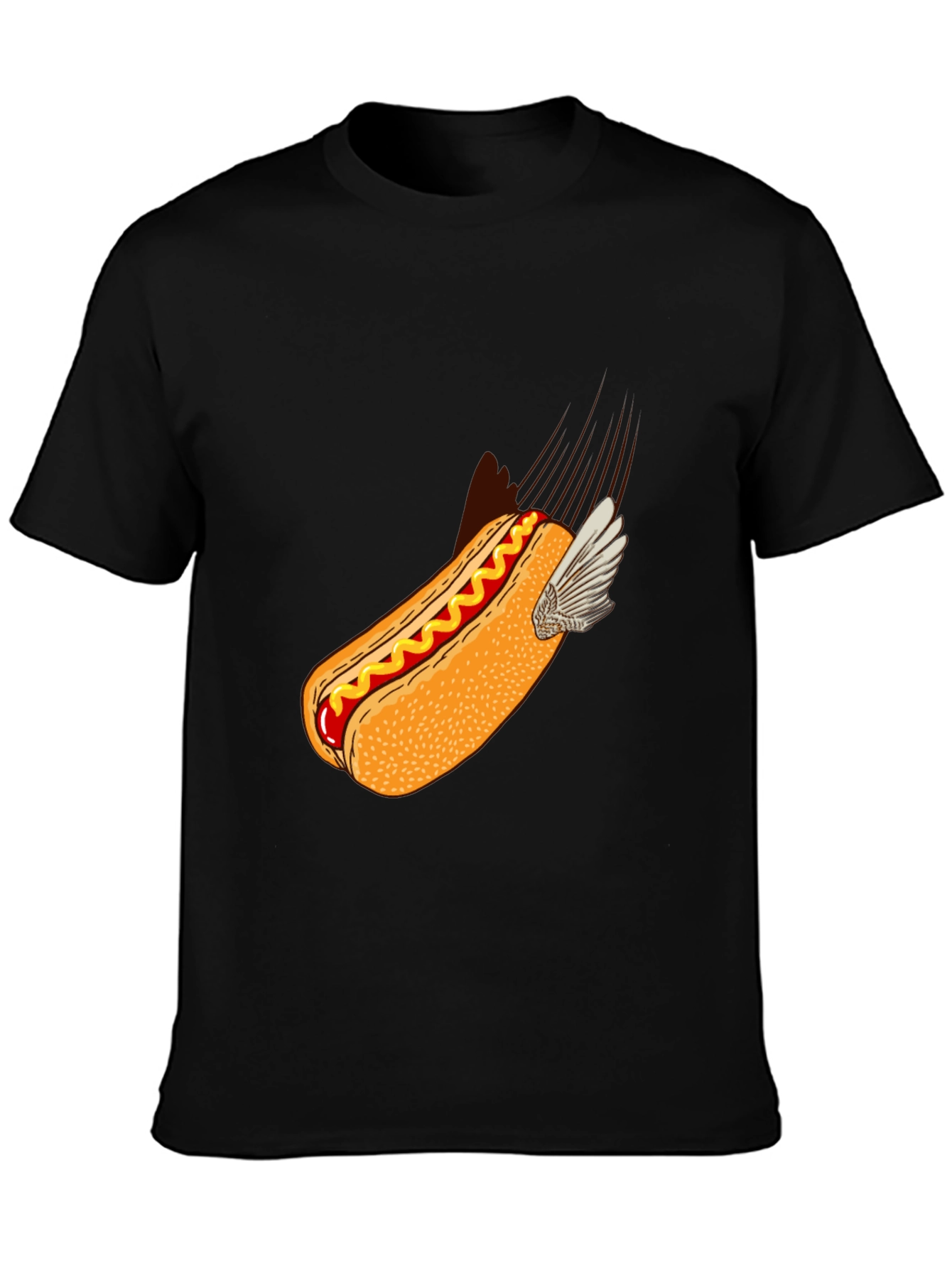 Black Flying Hot Dog Graphic T-Shirt - Novelty Food Tee view 3