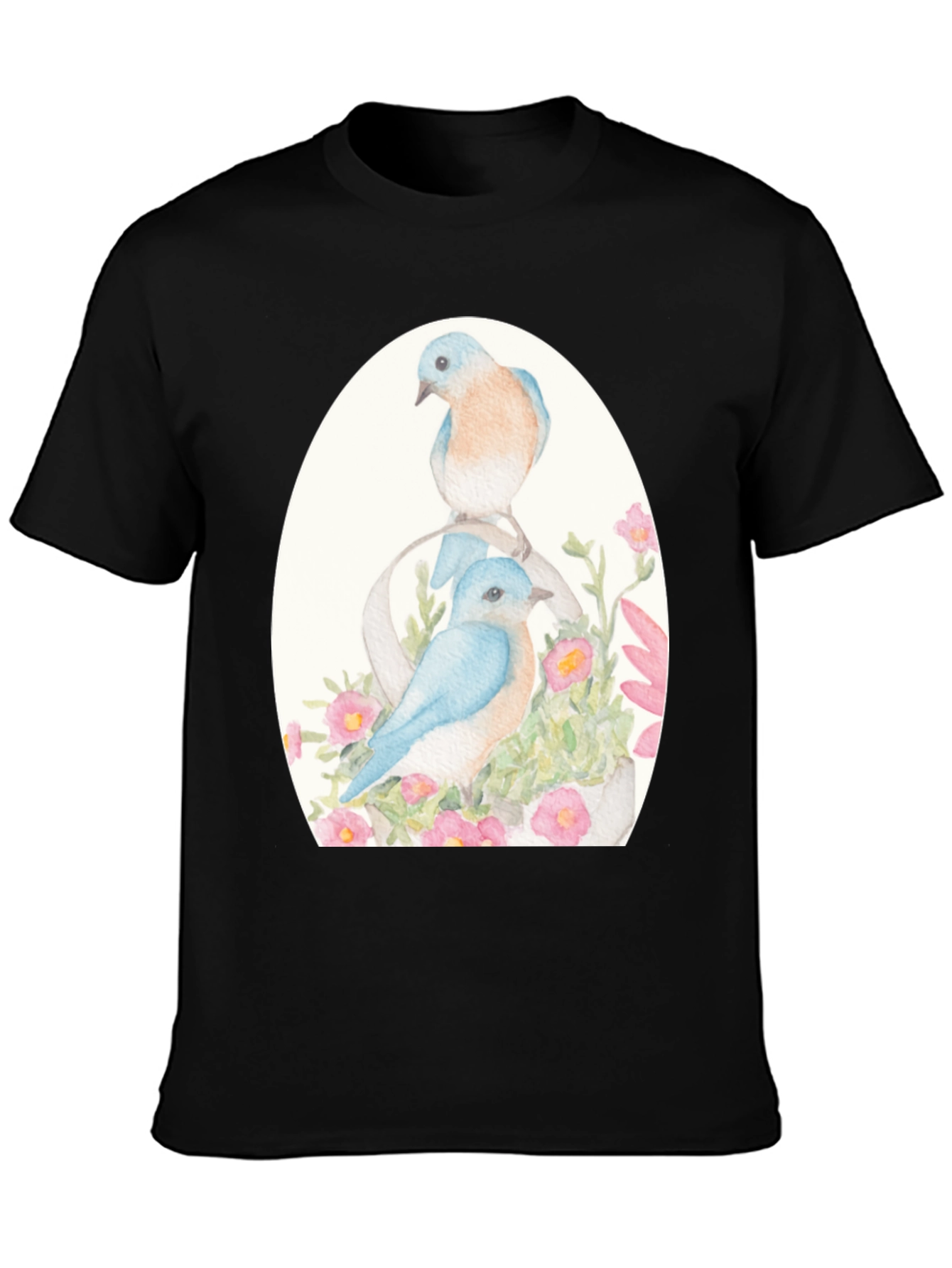 Black Bluebird Floral Graphic Tee - Nature Lover's Shirt view 3