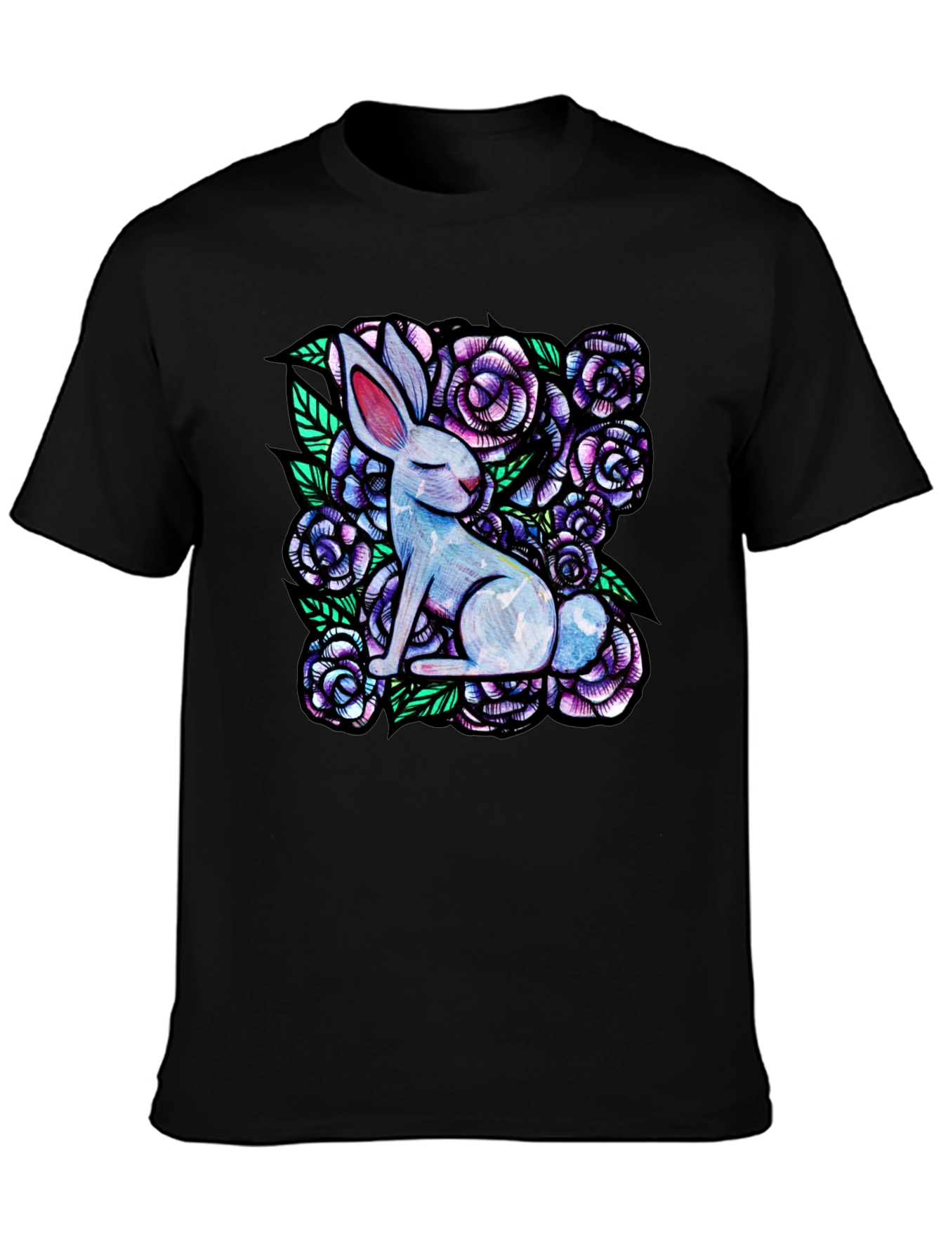 Black Rabbit & Floral Graphic Tee view 3