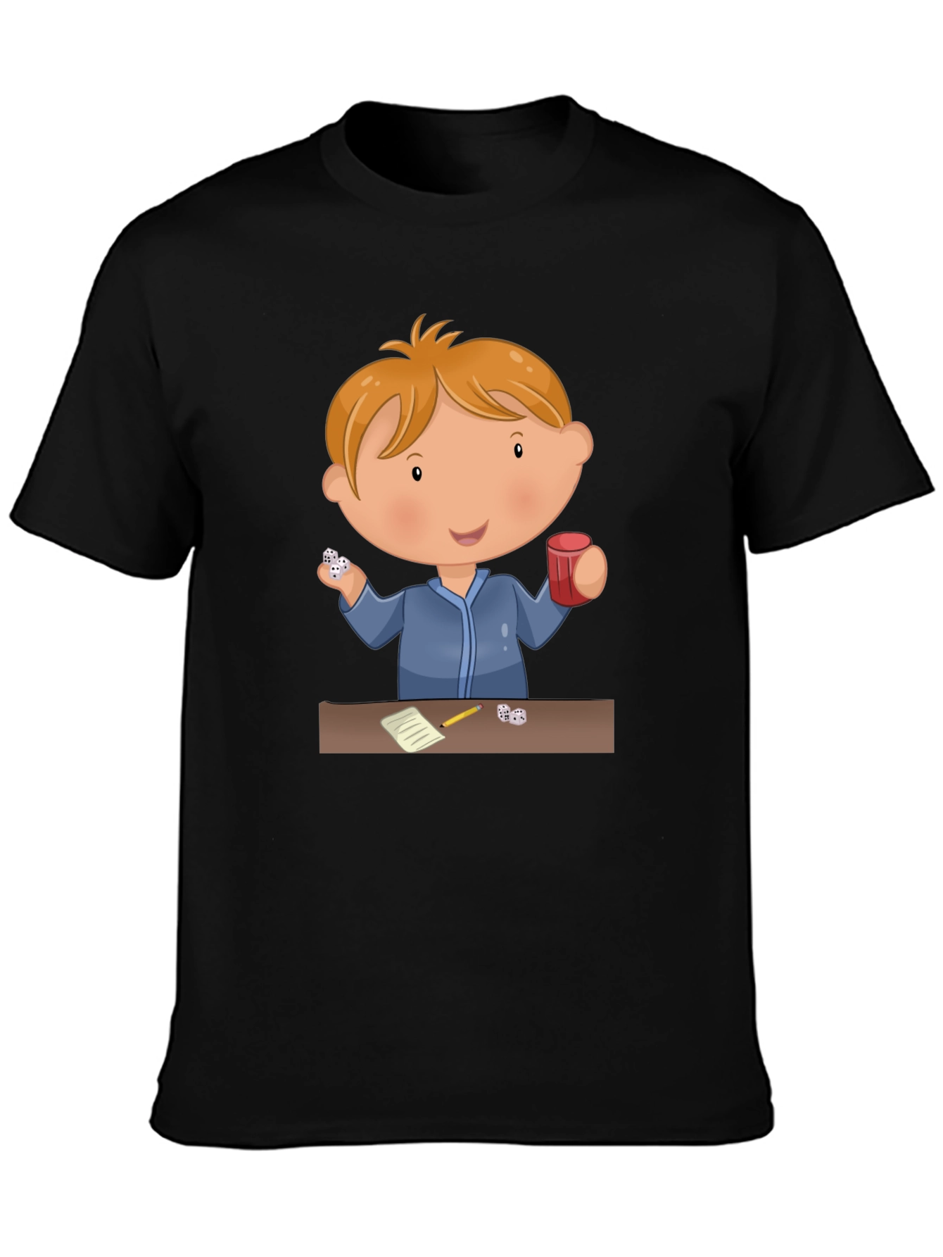 Black Cartoon Kid Dice Game Black T-Shirt view 3