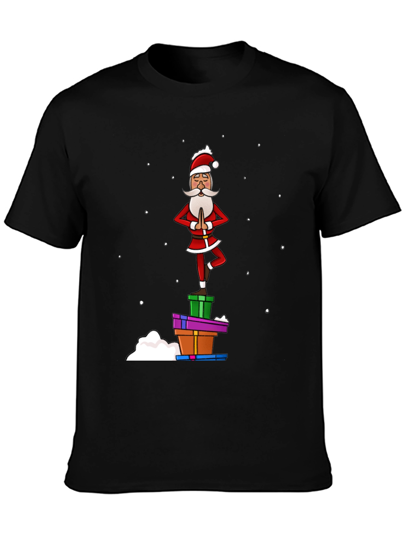 Black Yoga Santa T-Shirt - Festive Holiday Apparel view 3