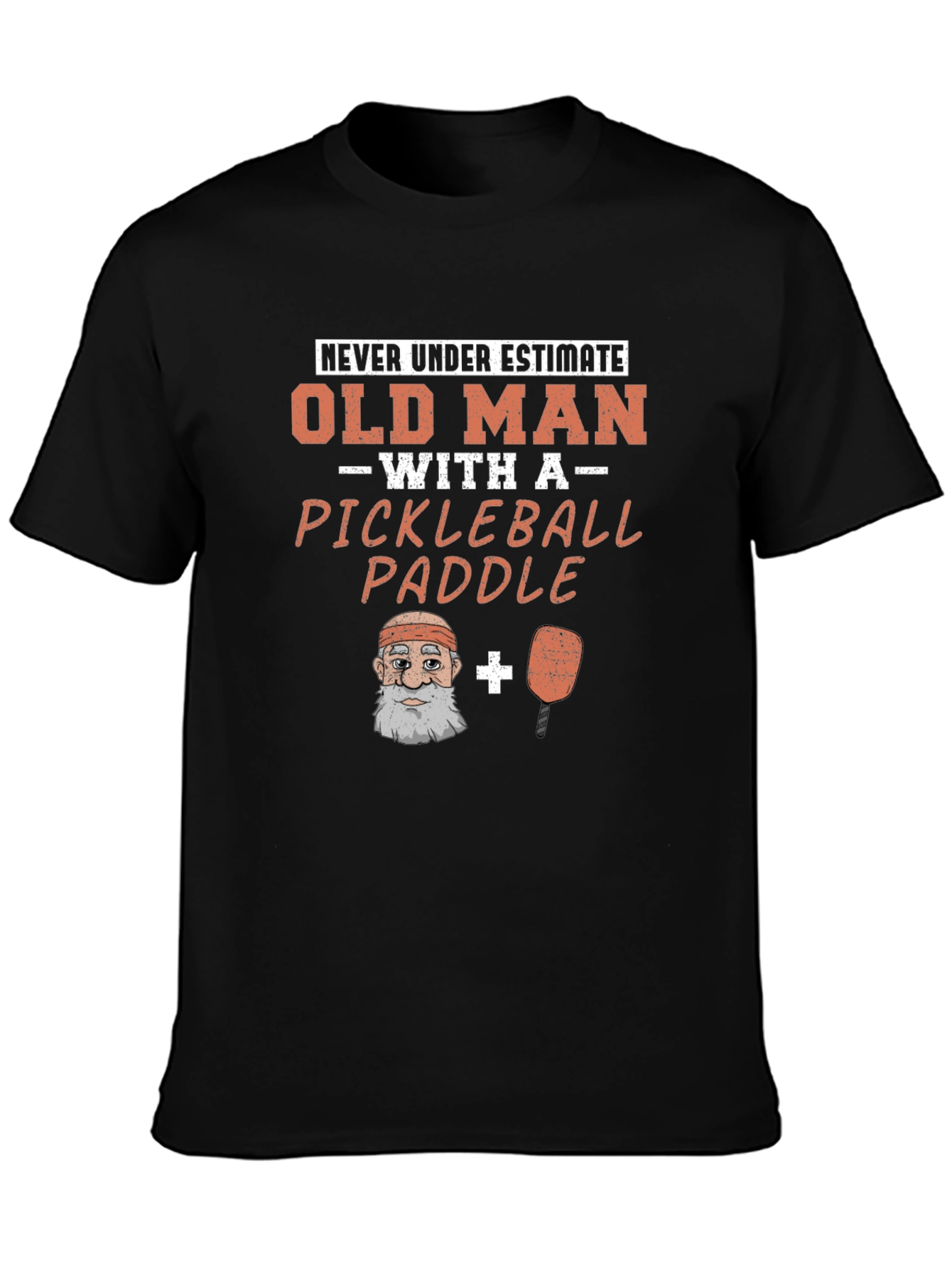 Black Old Man Pickleball Paddle Funny Graphic Tee view 3