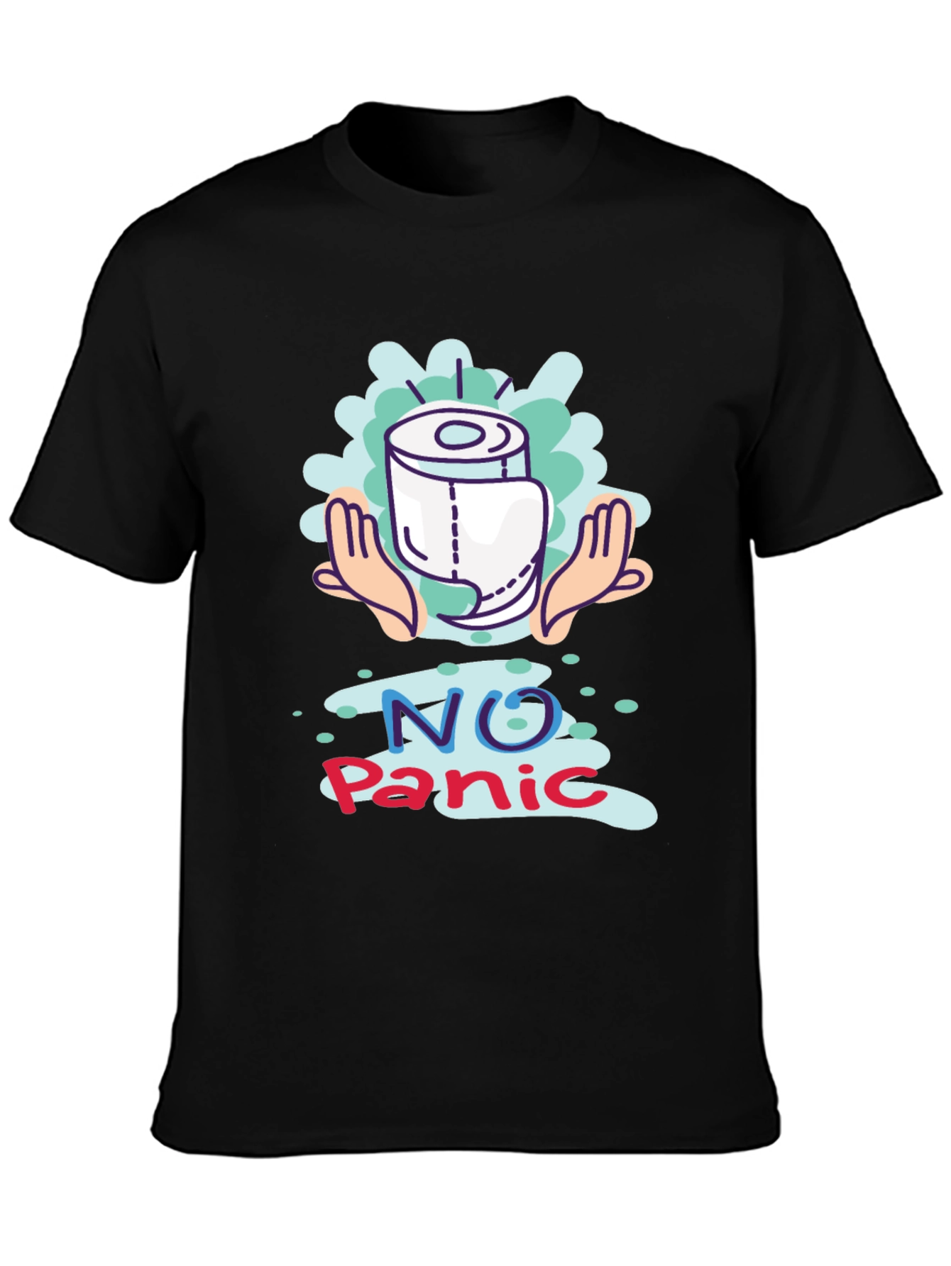 Black No Panic Toilet Paper Graphic Tee view 3