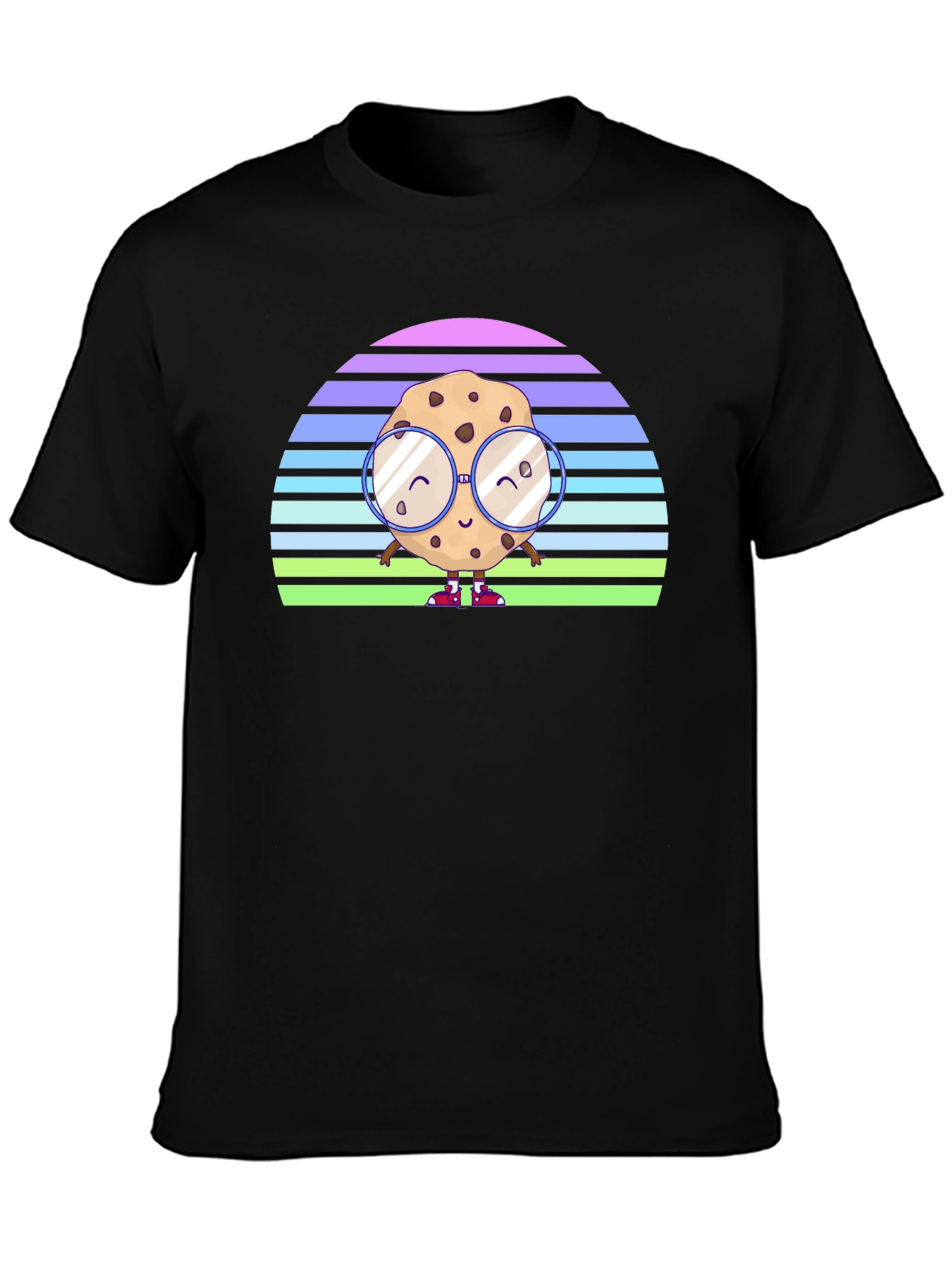 Black Retro Cookie with Glasses Black T-Shirt view 3