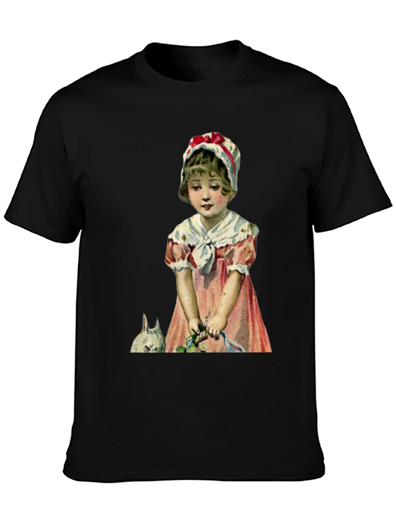 Black Vintage Girl with Rabbit T-Shirt view 3
