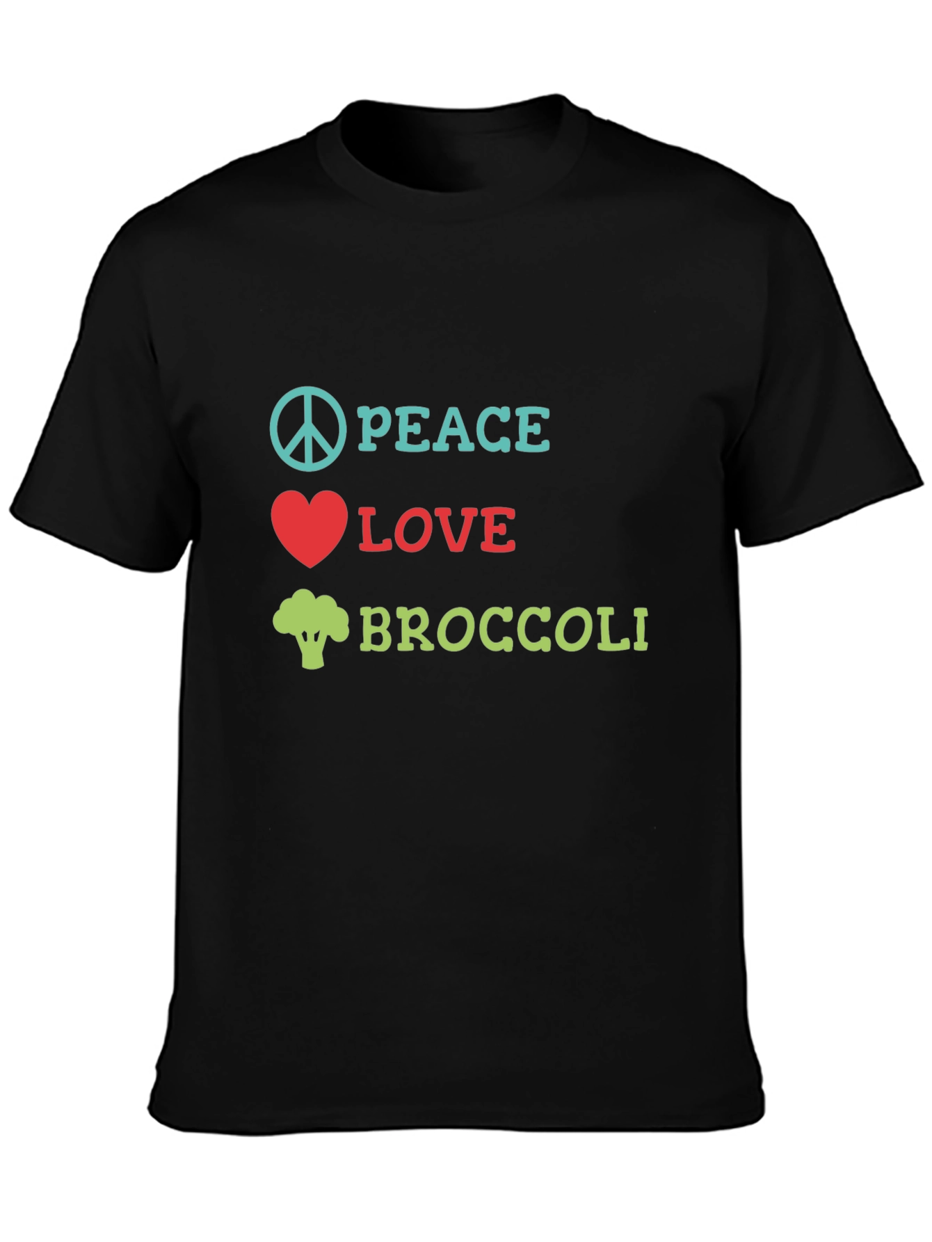Black Peace Love Broccoli T-Shirt, Funny Vegan Tee view 3