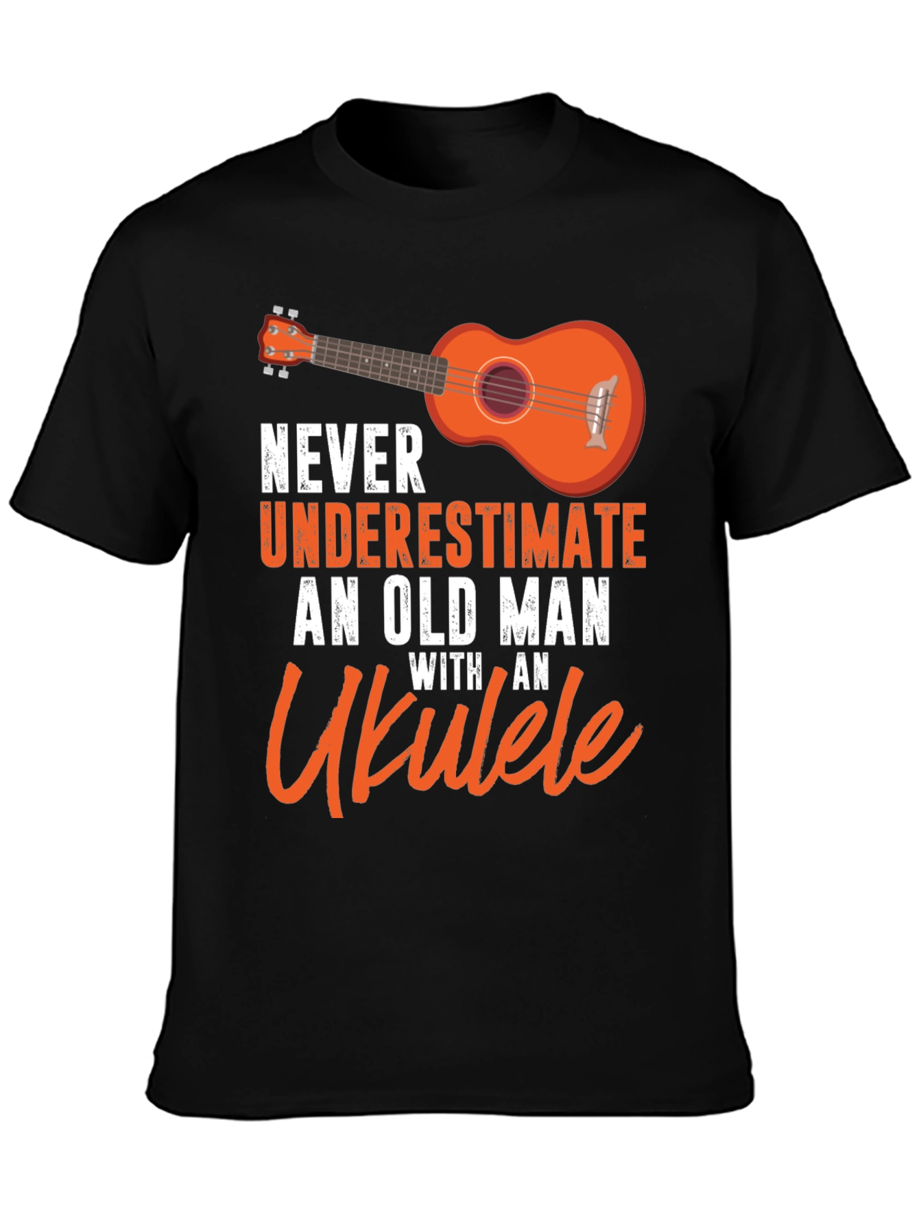 Black Ukulele Old Man T-Shirt - Music Lover Gift view 3