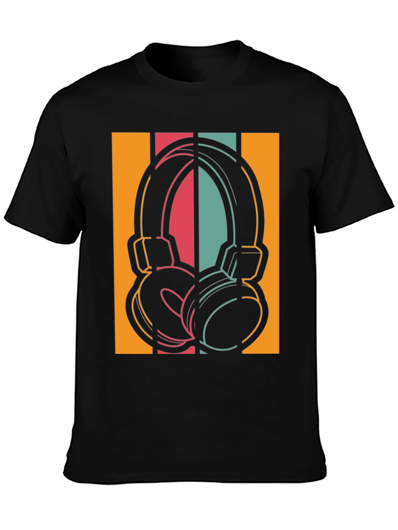 Black Retro Headphones Graphic Tee - Vintage Style Music Shirt view 3
