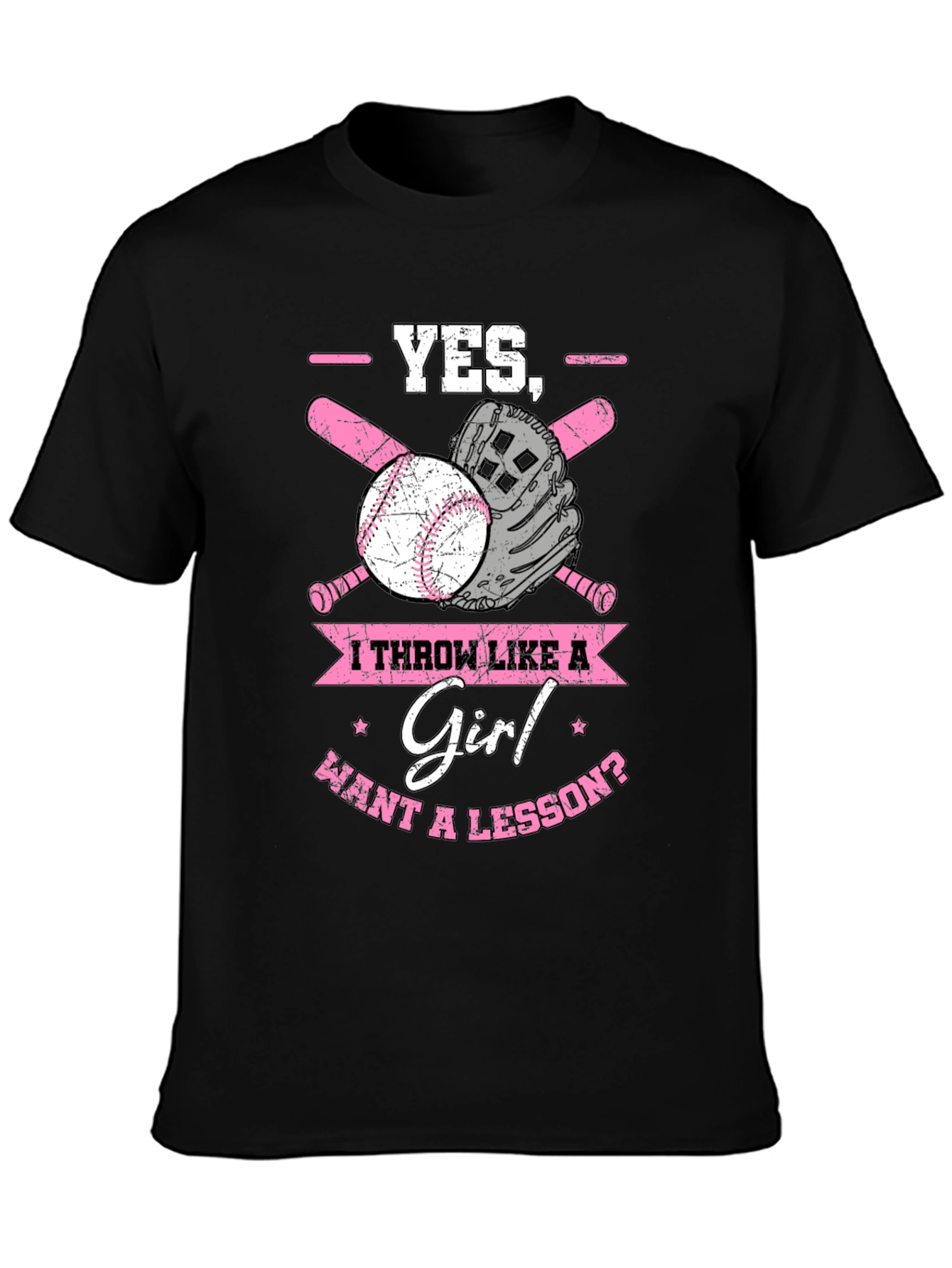 Black Yes, I Throw Like a Girl T-Shirt Baseball Bat Glove view 3