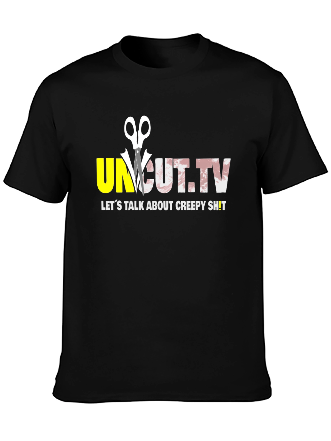 Black Uncut.TV Creepy Content Black T-Shirt view 3