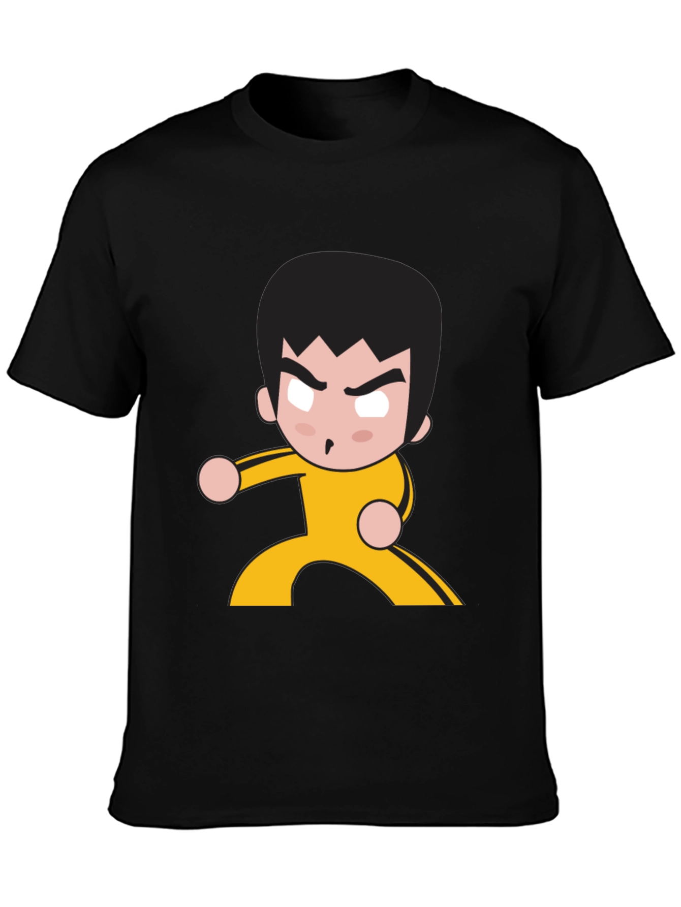 Black Martial Arts Cartoon Graphic Black T-Shirt view 3