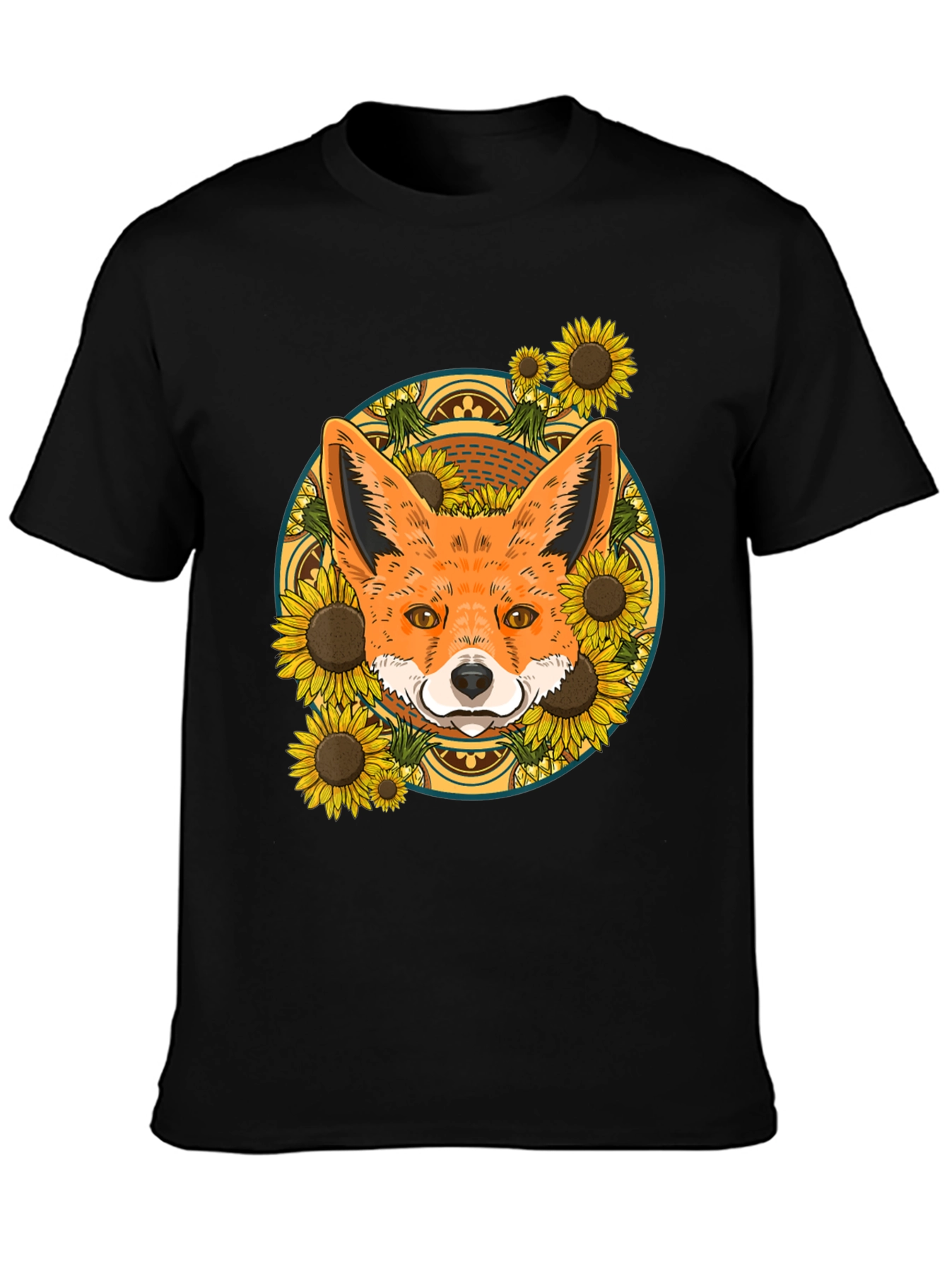 Black Fox & Sunflower Graphic Tee - Nature Lover's T-Shirt view 3