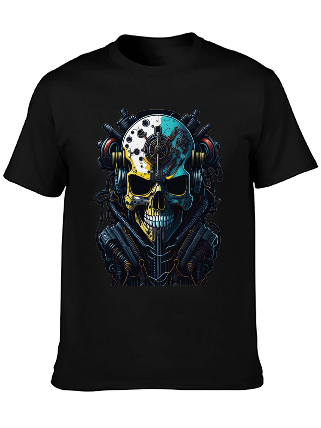 Black Steampunk Skull Graphic T-Shirt view 3