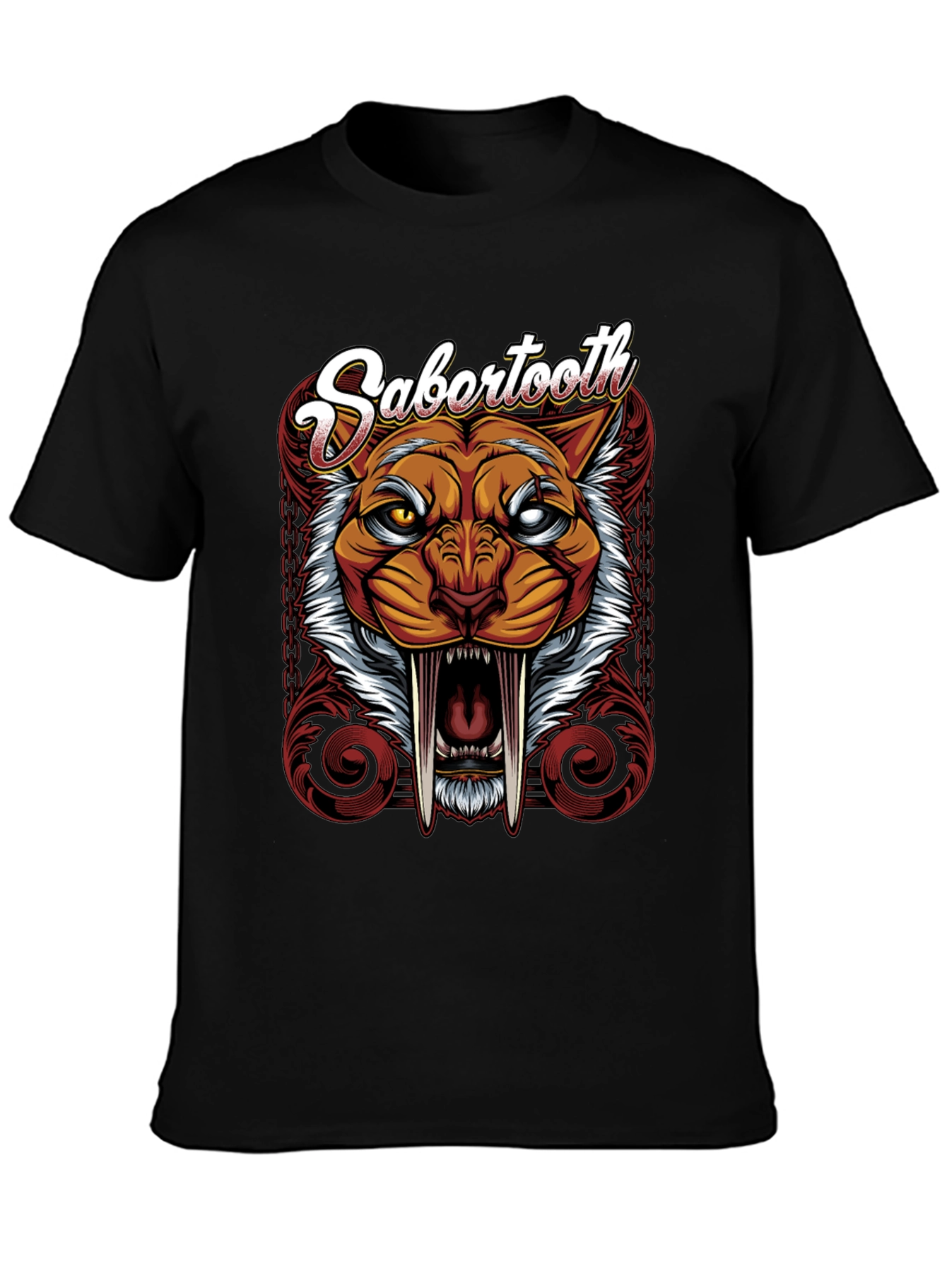 Black Sabertooth Graphic Tee - Fierce Feline T-Shirt view 3