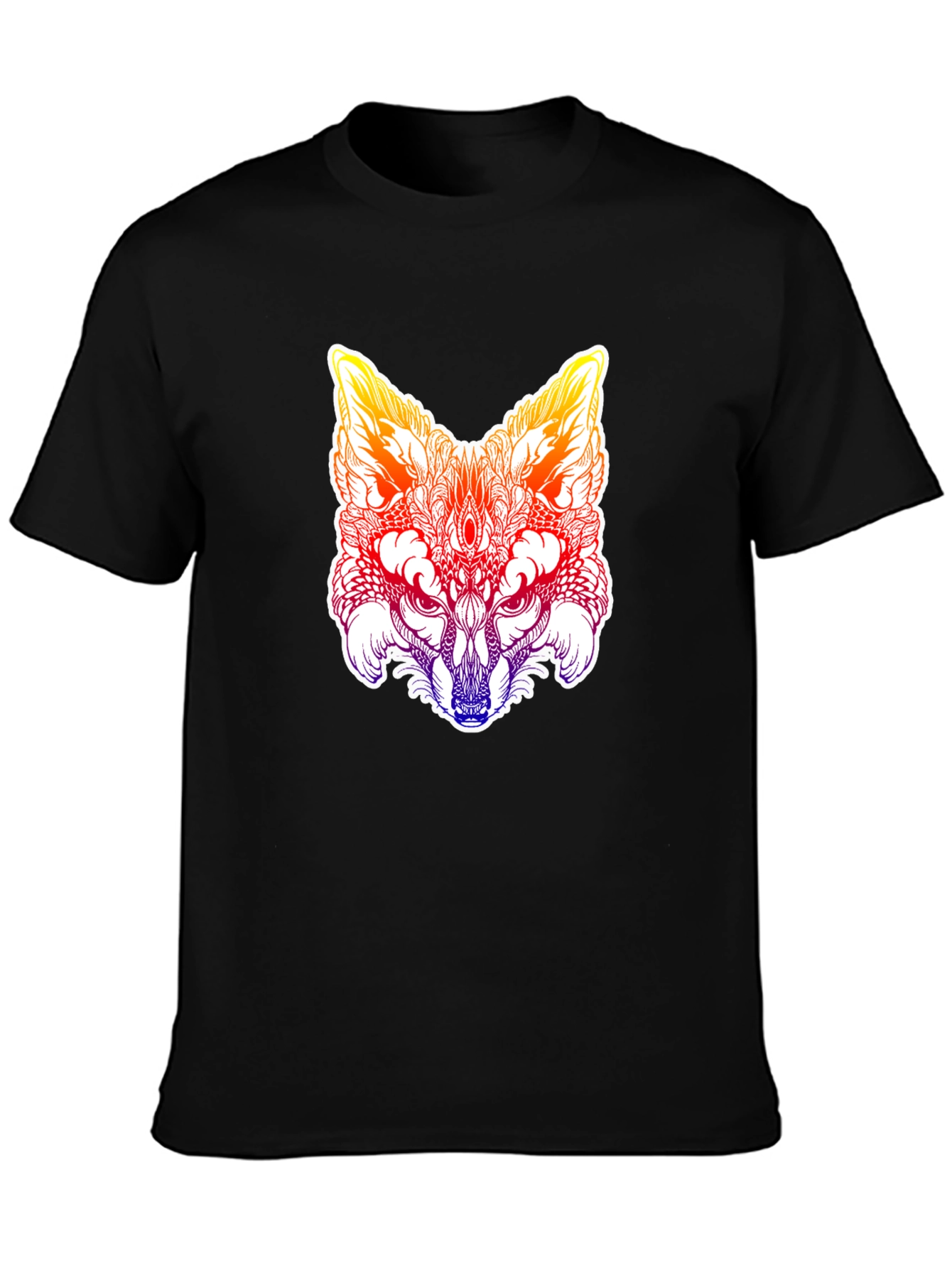 Black Psychedelic Fox Head Graphic Tee - Men's Black T-Shirt view 3