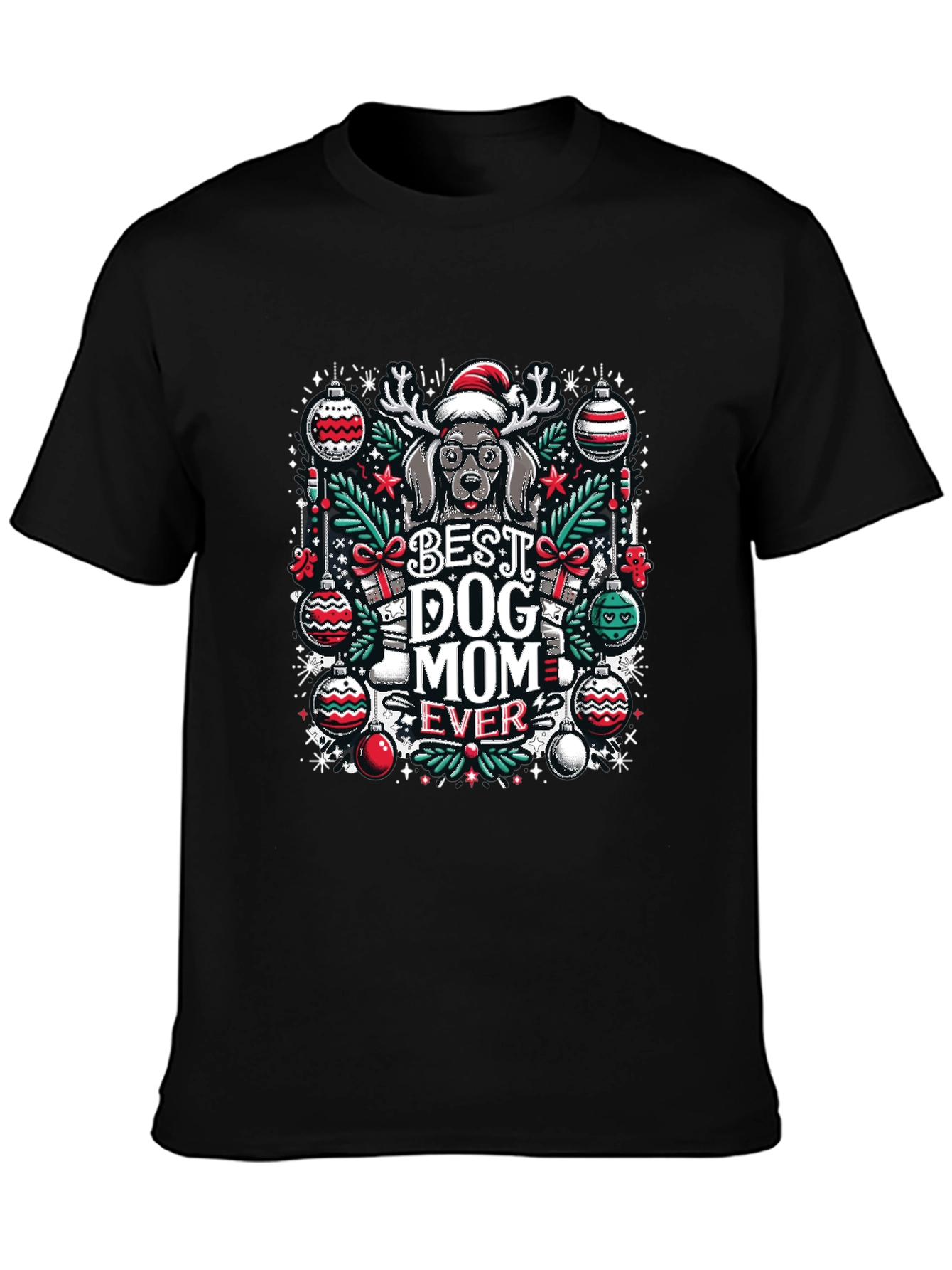 Black Best Dog Mom Ever Christmas T-Shirt view 3