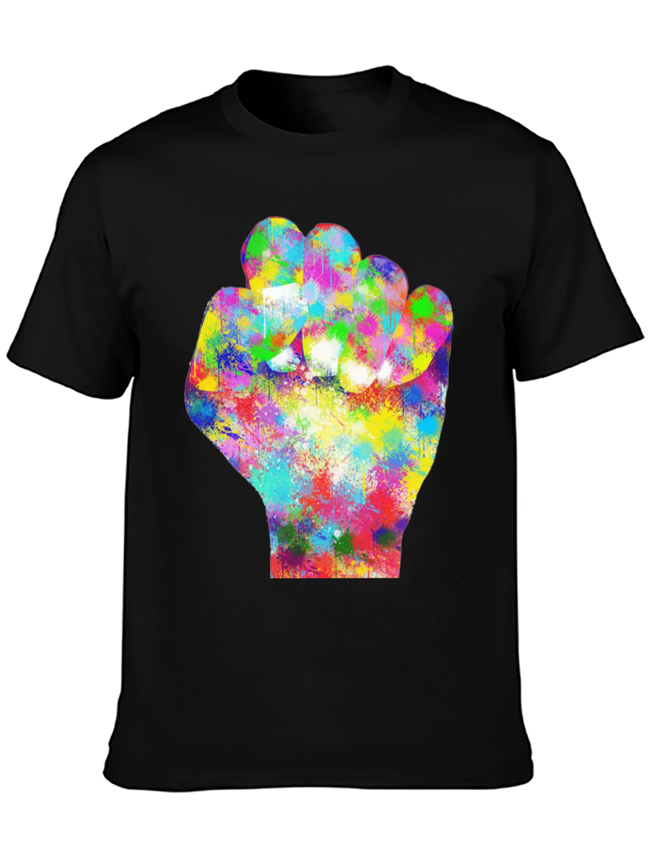 Black Colorful Fist Graphic Black T-Shirt view 3