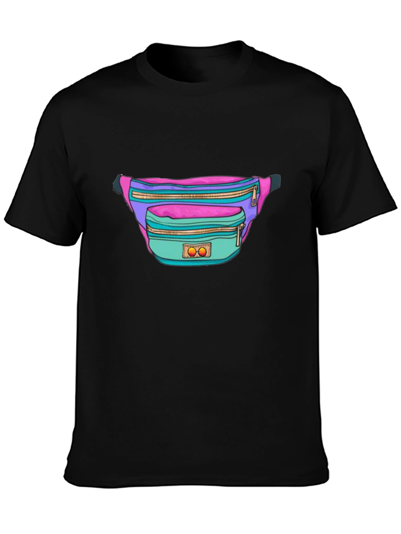 Black Retro Fanny Pack Graphic Tee - 80s/90s Style view 3