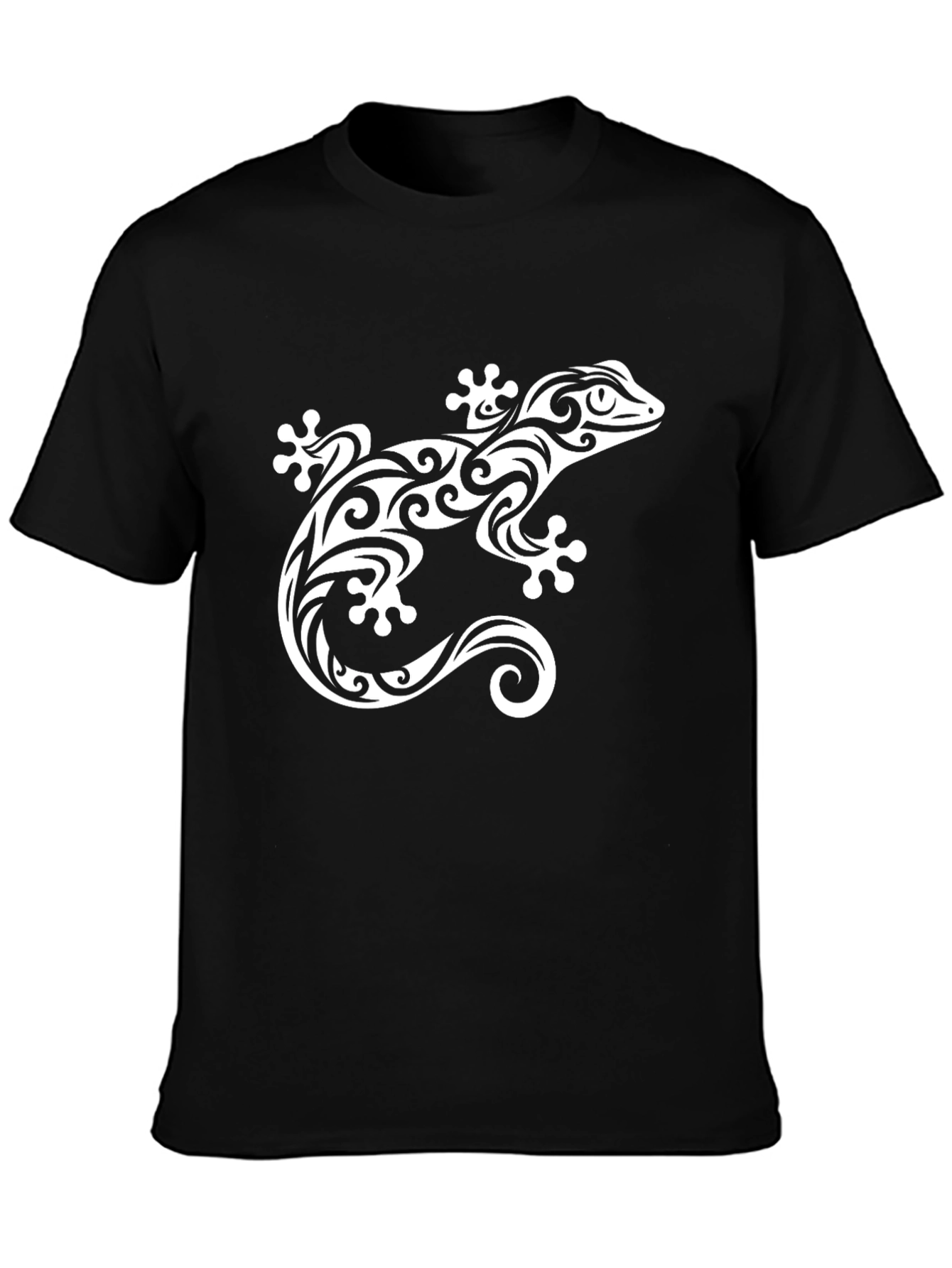 Black Tribal Gecko Graphic Tee - Stylish Black T-Shirt view 3