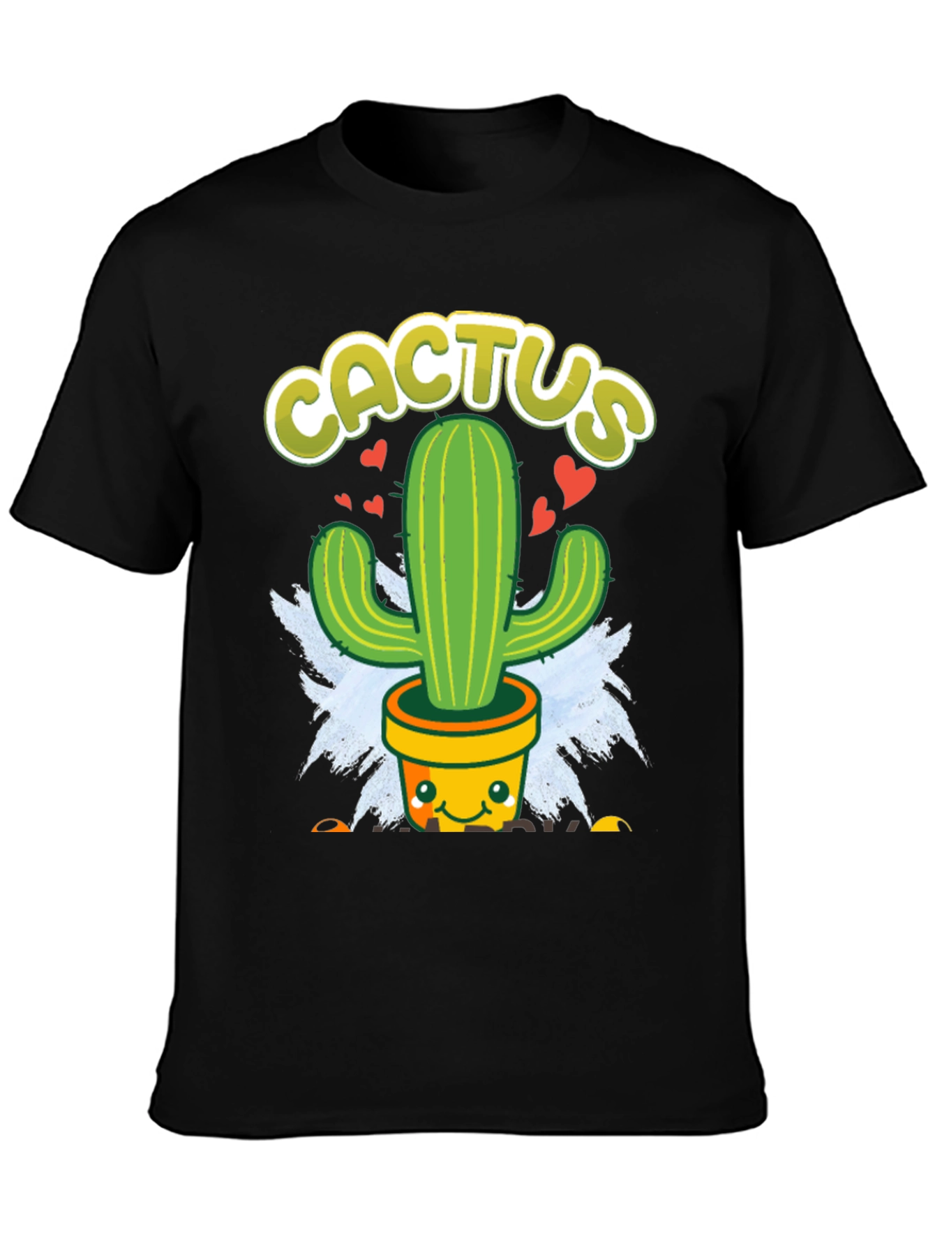 Black Cute Cactus Graphic Tee - Black Cotton T-Shirt view 3