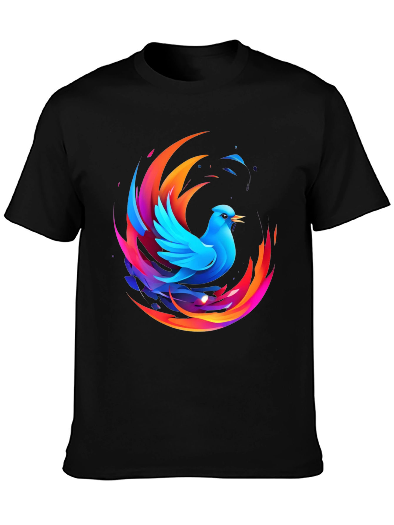 Black Phoenix Bird Graphic Print Black T-Shirt view 3