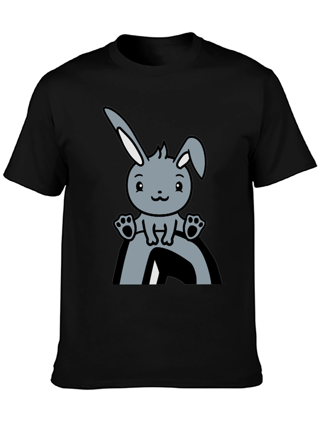 Black Cute Bunny Graphic Tee - Black Cotton Comfort view 3