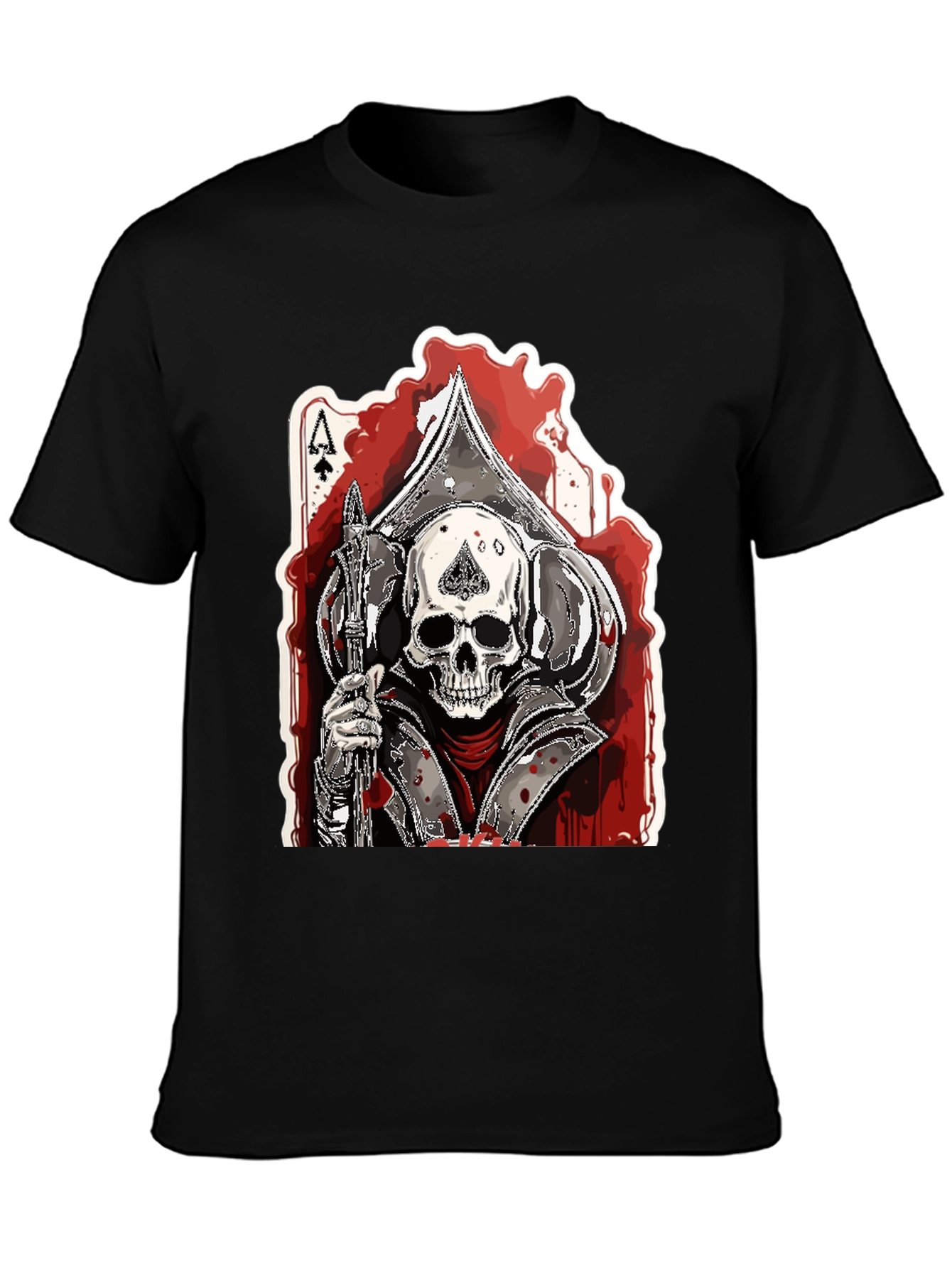 Black Ace of Spades Skull Graphic T-Shirt view 3