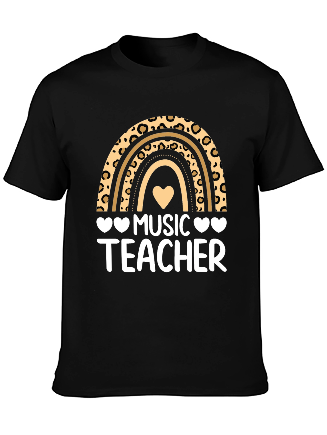 Black Music Teacher Leopard Rainbow Graphic T-Shirt view 3