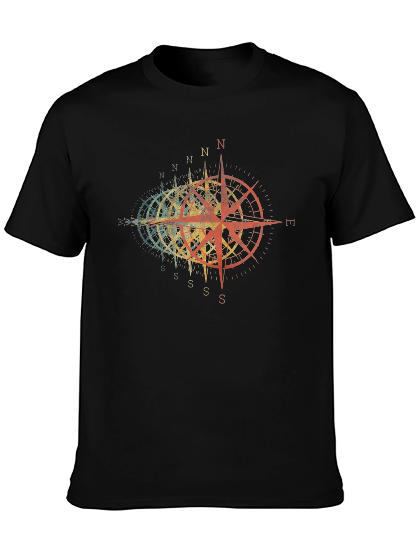 Black Vintage Compass Graphic T-Shirt view 3