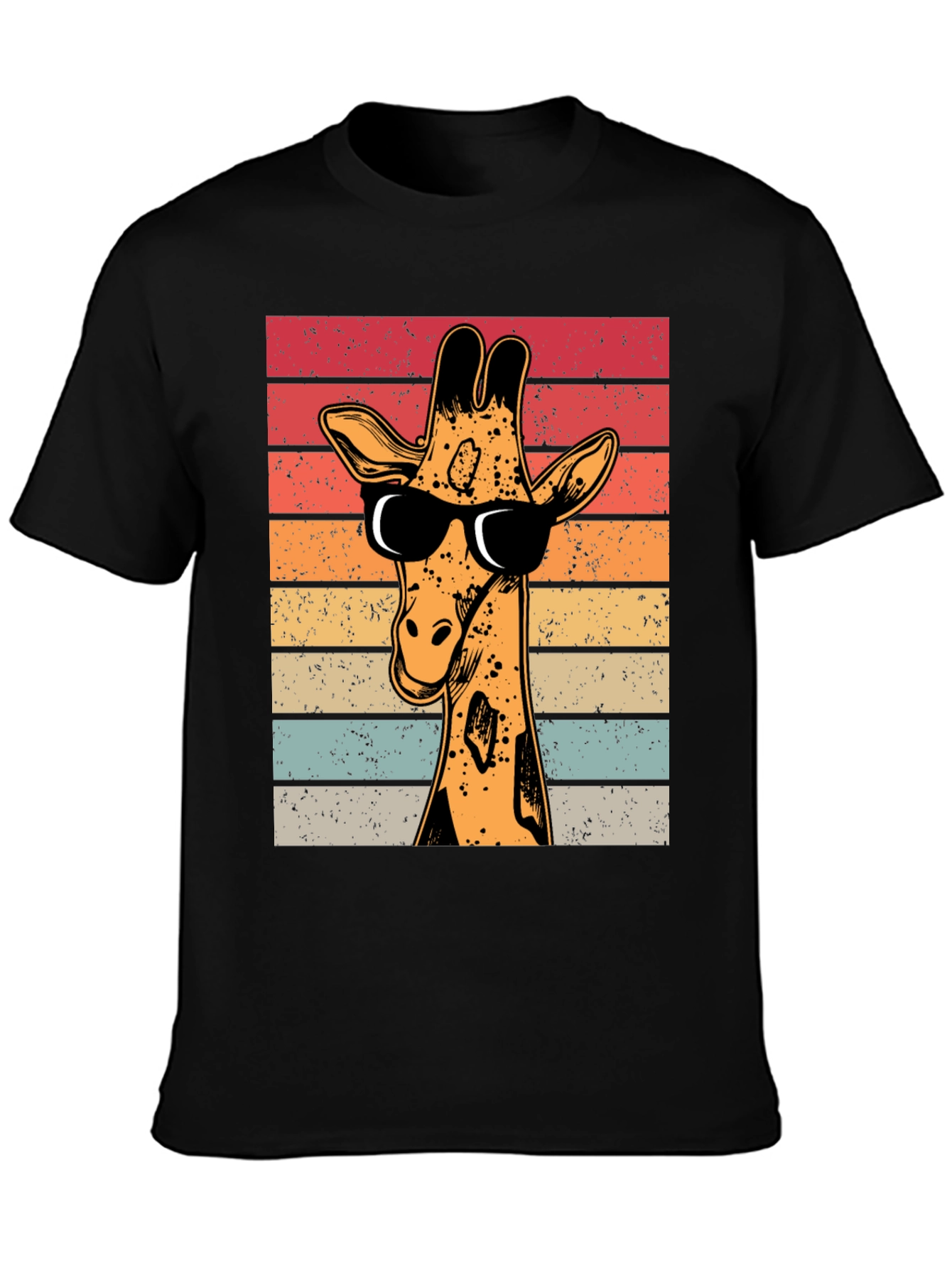 Black Cool Giraffe Retro T-Shirt view 3