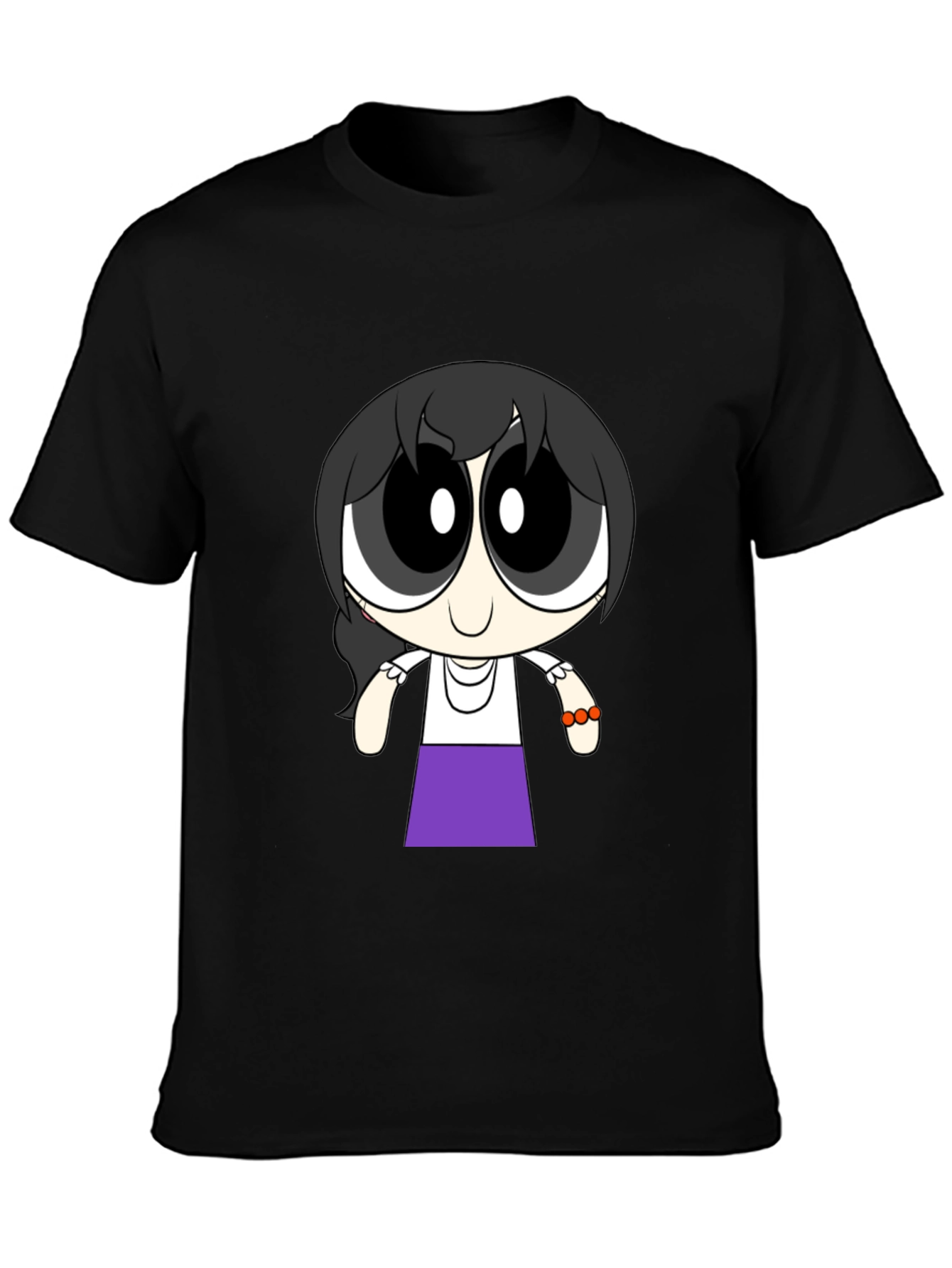 Black Cartoon Girl T-Shirt - Black Cotton Tee view 3