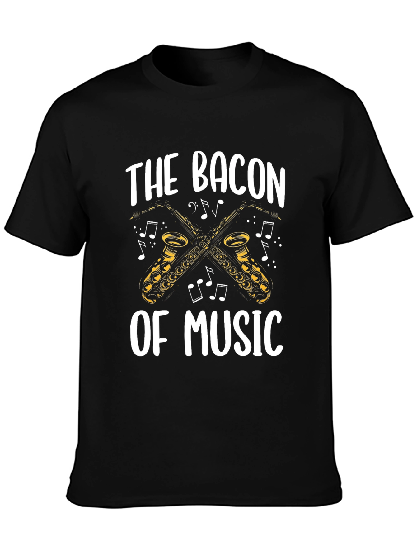 Black Bacon of Music Saxophone T-Shirt - Black Cotton Tee view 3