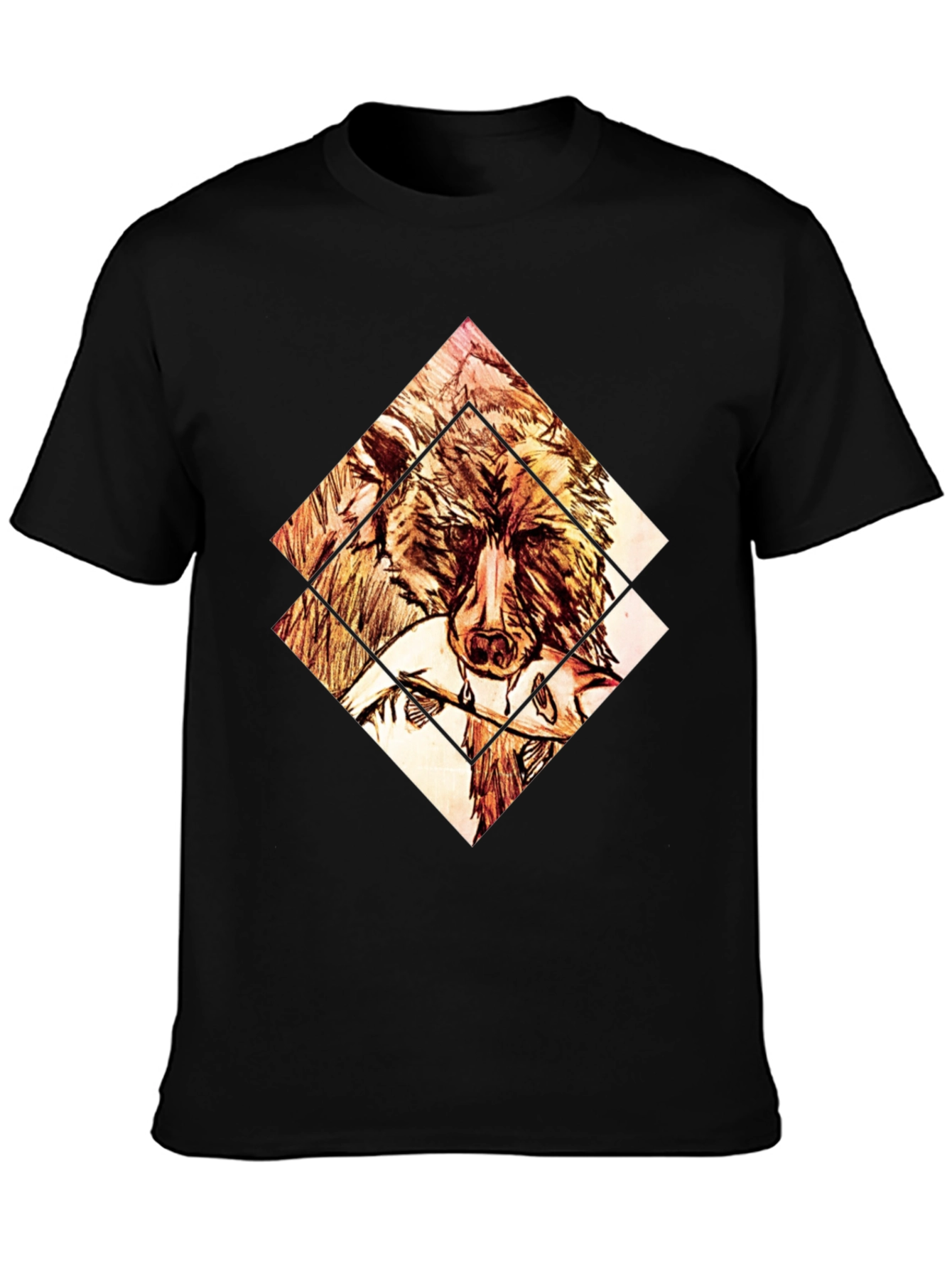 Black Geometric Bear Graphic Tee - Black Cotton view 3