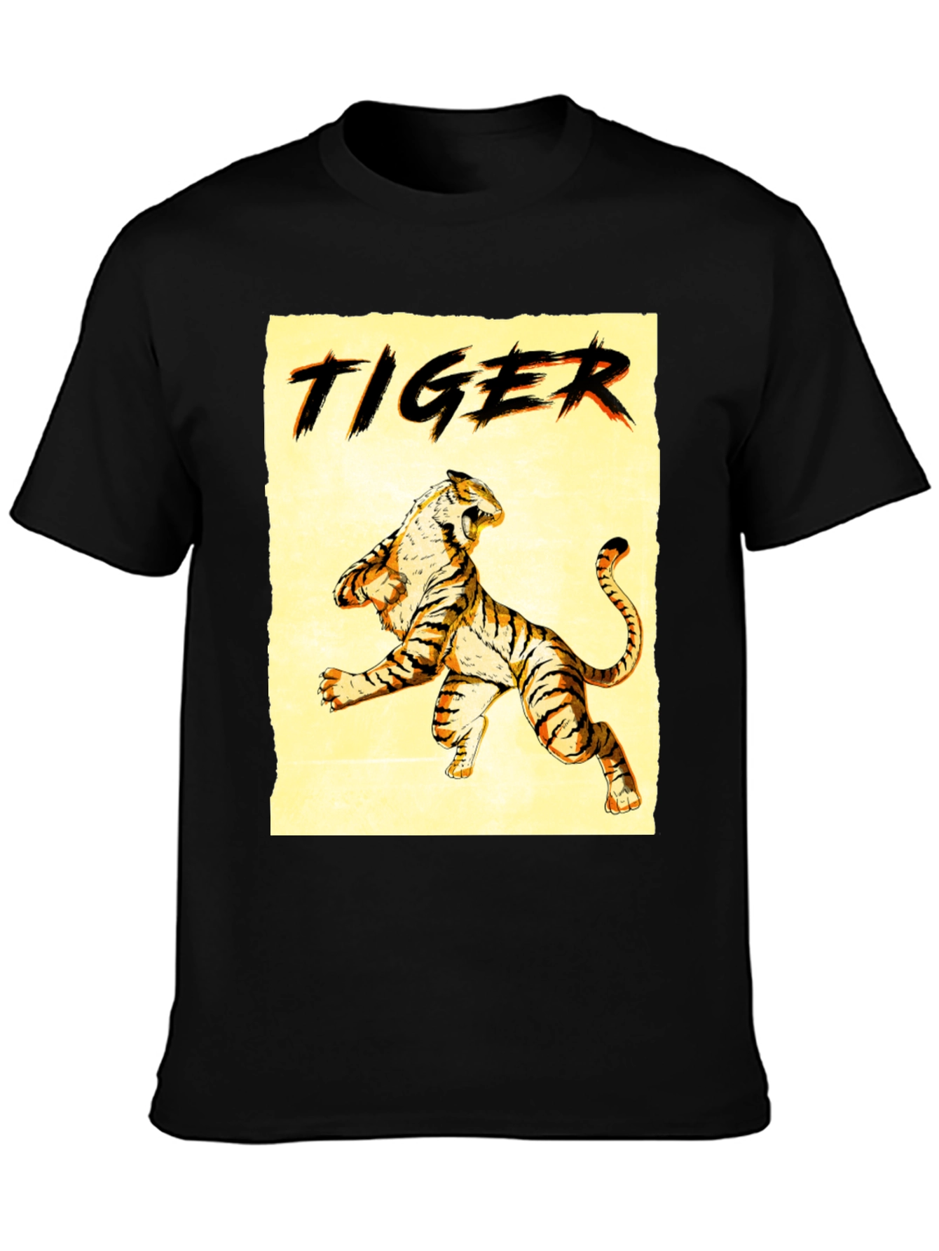 Black Tiger Graphic Print Crew Neck T-Shirt view 3