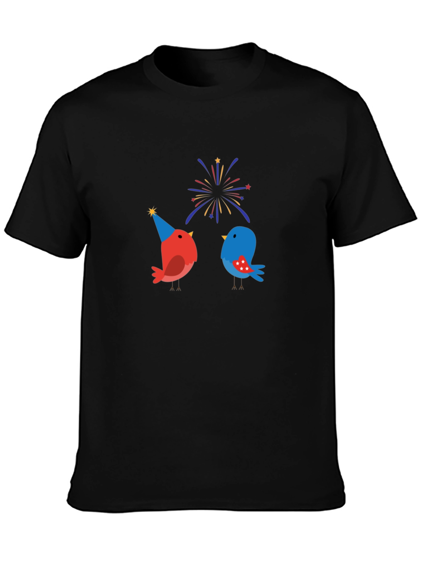 Black Festive Birds Graphic T-Shirt view 3