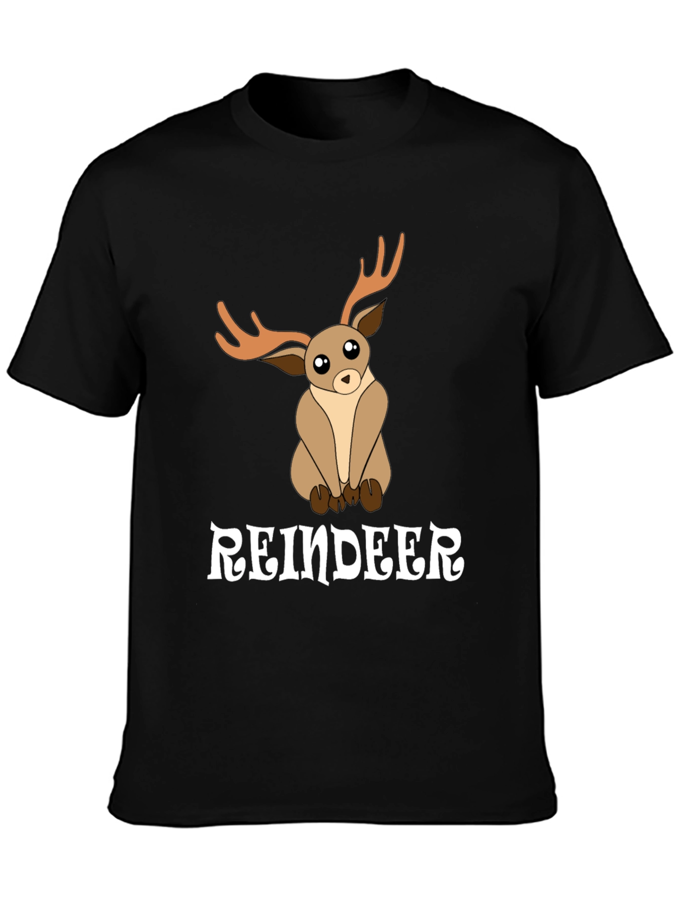Black Cute Reindeer Graphic Tee - Black Cotton T-Shirt view 3